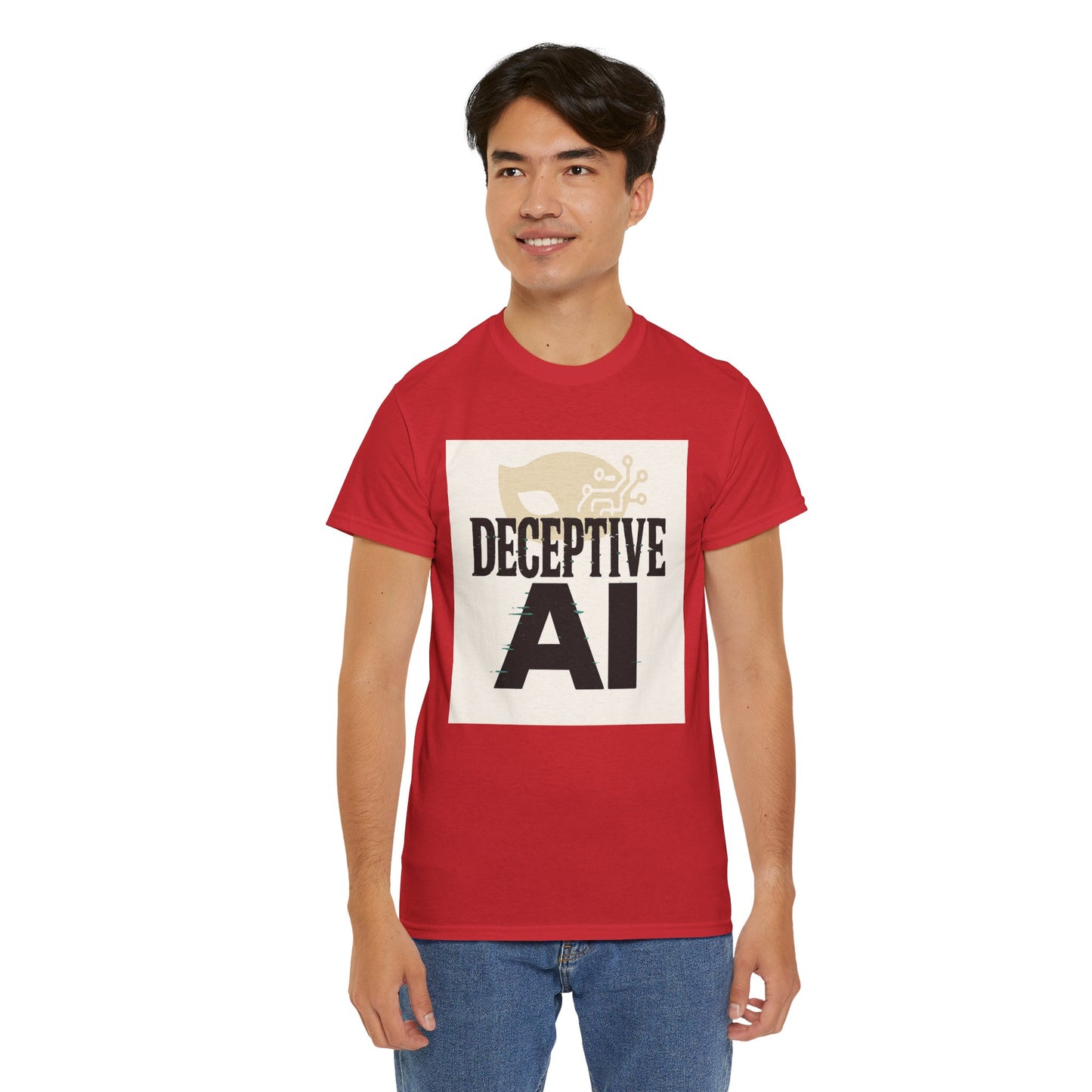 Deceptive AI Unisex Heavy Cotton Ruse Clues Tee - Bold Graphic Tee for Tech Enthusiasts