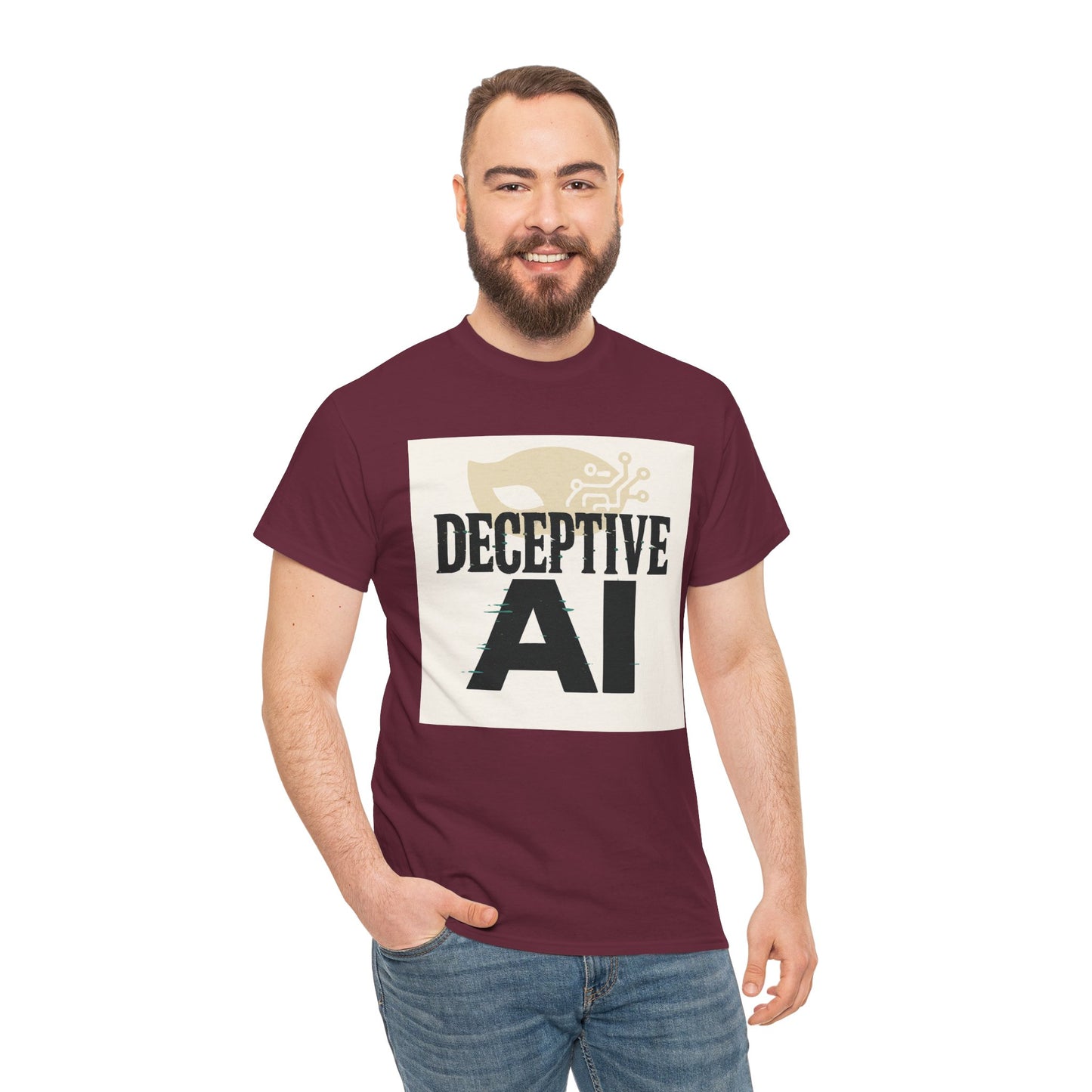 Deceptive AI Unisex Heavy Cotton Ruse Clues Tee - Bold Graphic Tee for Tech Enthusiasts