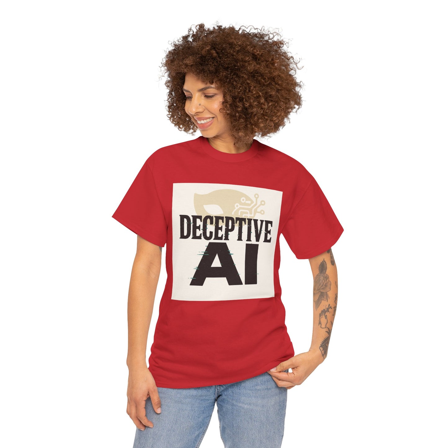 Deceptive AI Unisex Heavy Cotton Ruse Clues Tee - Bold Graphic Tee for Tech Enthusiasts