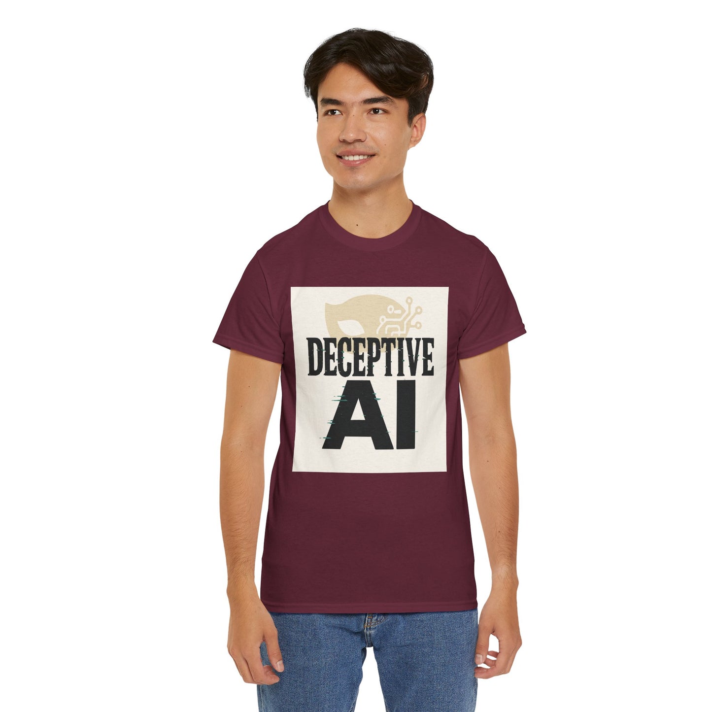 Deceptive AI Unisex Heavy Cotton Ruse Clues Tee - Bold Graphic Tee for Tech Enthusiasts