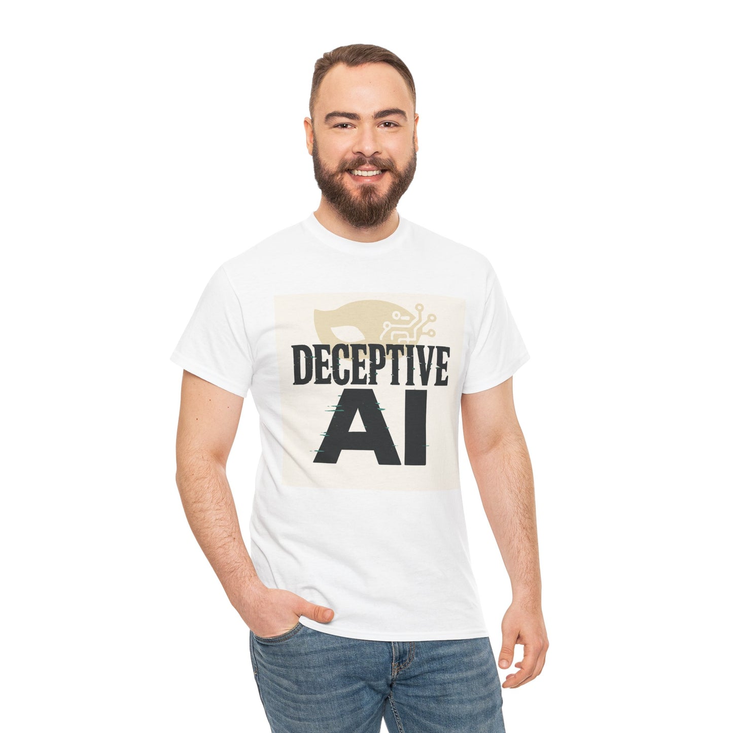 Deceptive AI Unisex Heavy Cotton Ruse Clues Tee - Bold Graphic Tee for Tech Enthusiasts