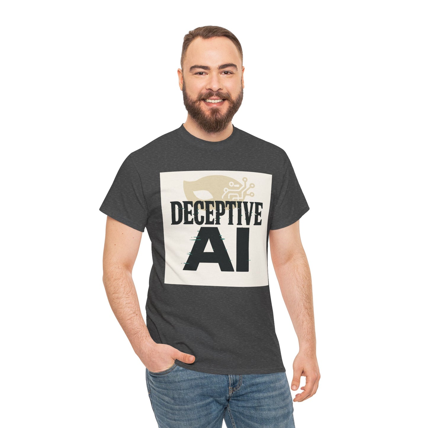 Deceptive AI Unisex Heavy Cotton Ruse Clues Tee - Bold Graphic Tee for Tech Enthusiasts