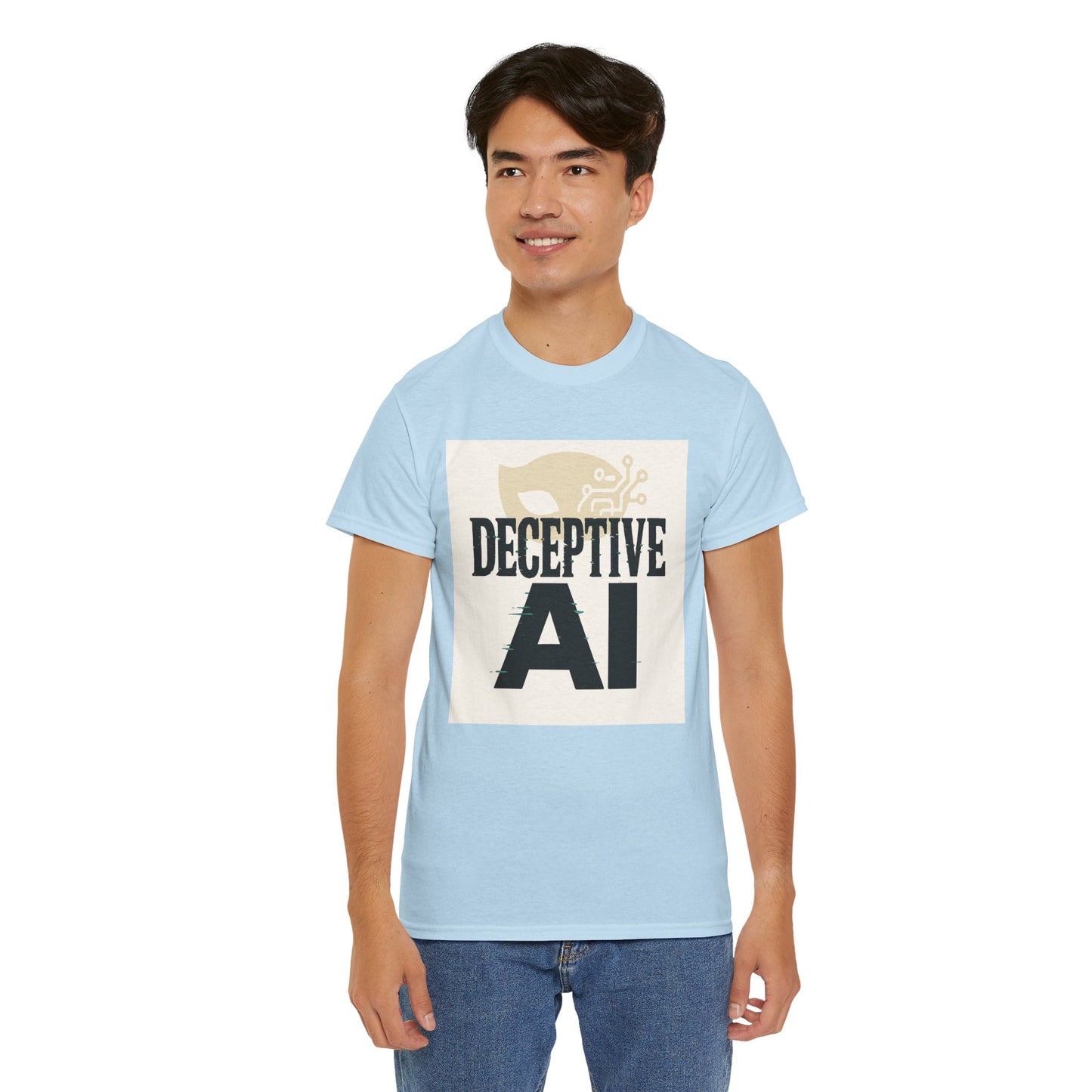 Deceptive AI Unisex Heavy Cotton Ruse Clues Tee - Bold Graphic Tee for Tech Enthusiasts