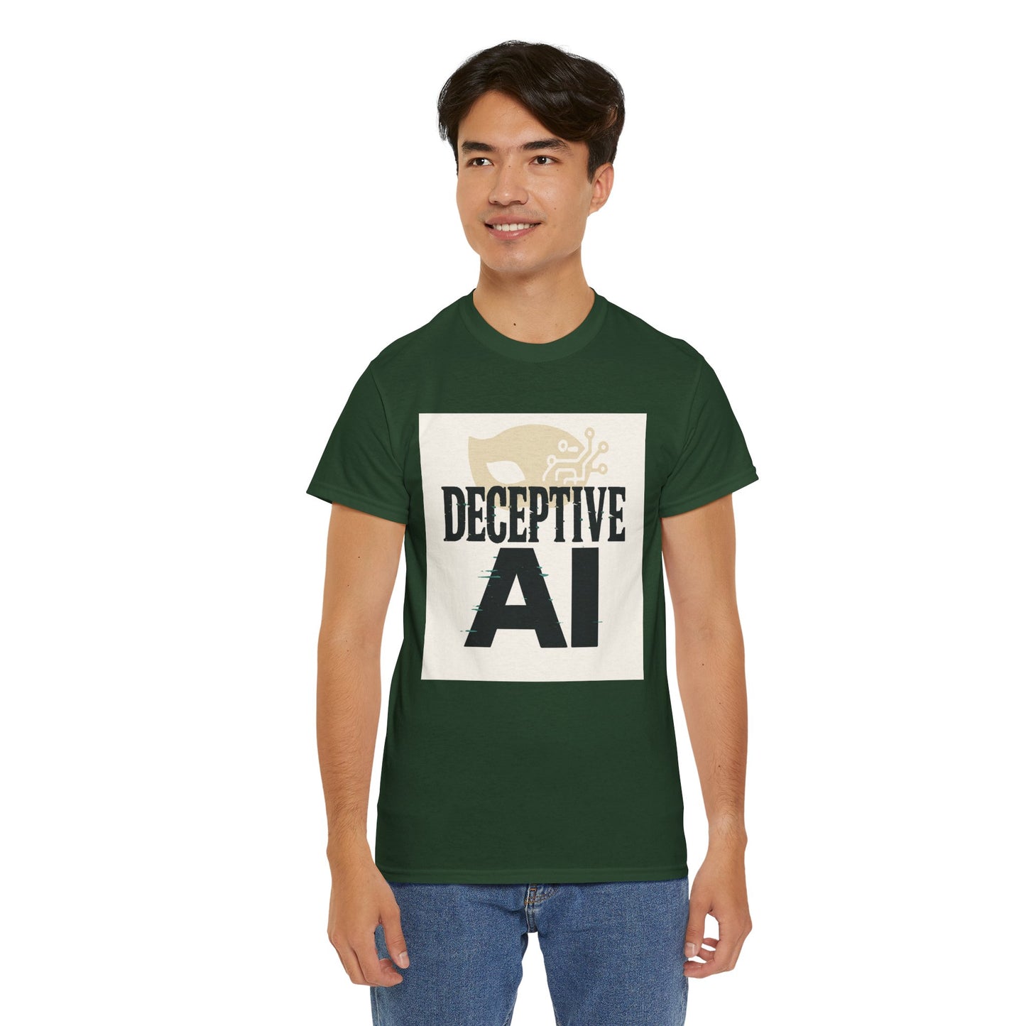 Deceptive AI Unisex Heavy Cotton Ruse Clues Tee - Bold Graphic Tee for Tech Enthusiasts