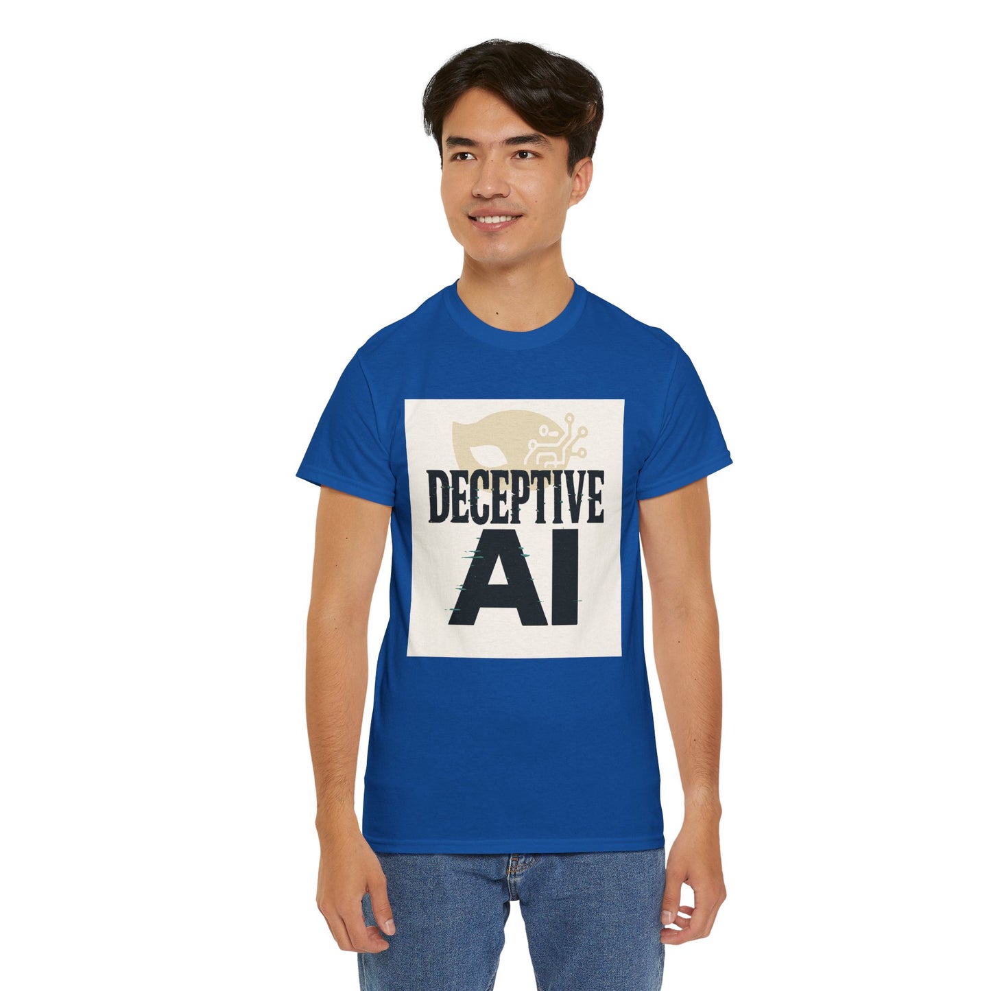 Deceptive AI Unisex Heavy Cotton Ruse Clues Tee - Bold Graphic Tee for Tech Enthusiasts
