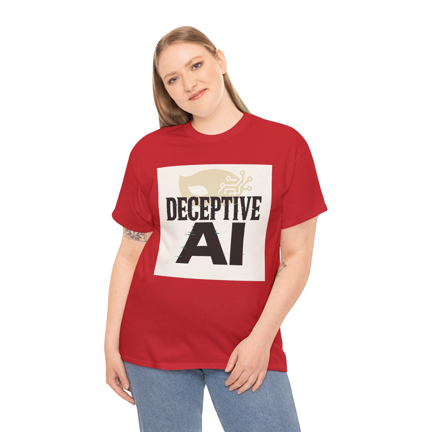 Deceptive AI Unisex Heavy Cotton Ruse Clues Tee - Bold Graphic Tee for Tech Enthusiasts