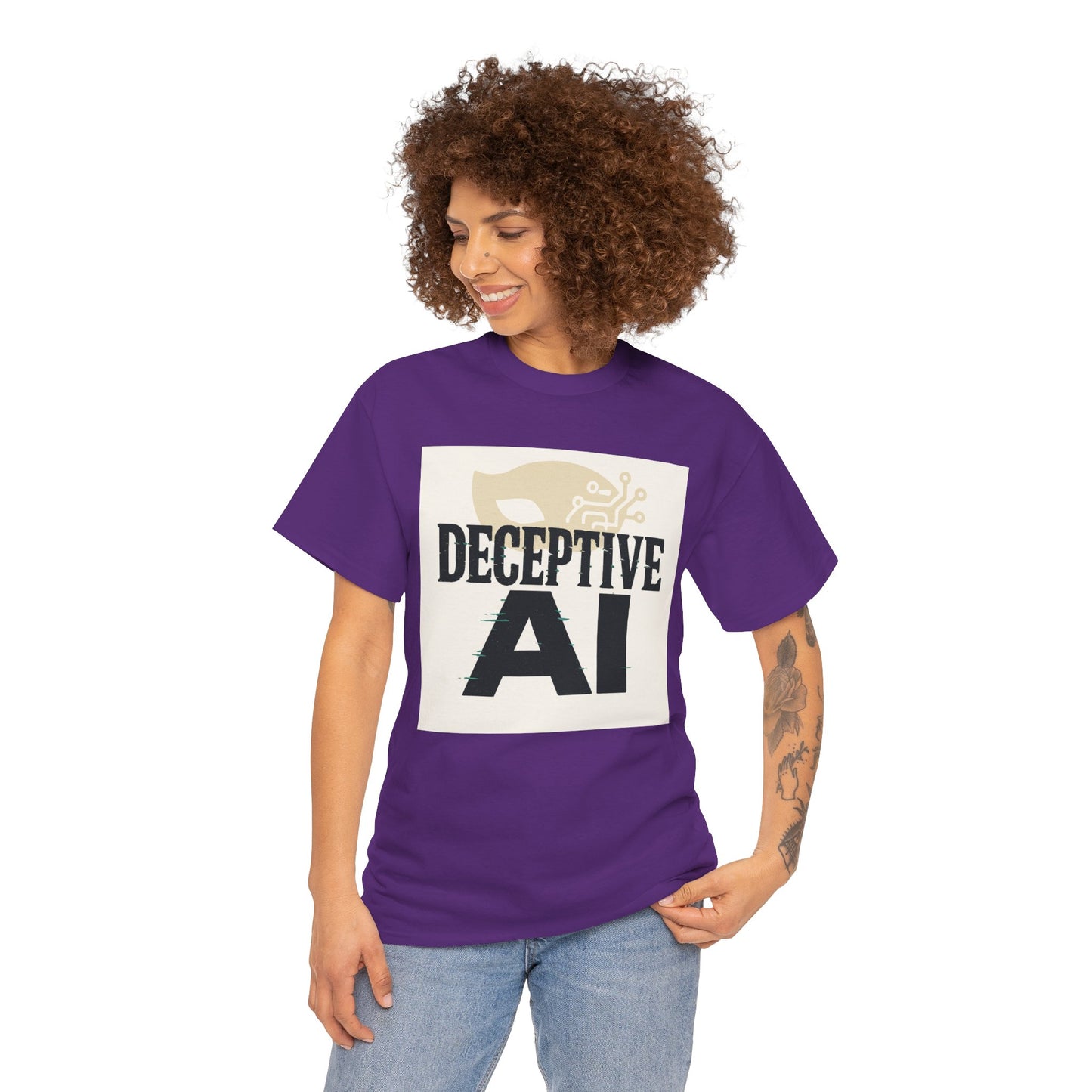 Deceptive AI Unisex Heavy Cotton Ruse Clues Tee - Bold Graphic Tee for Tech Enthusiasts