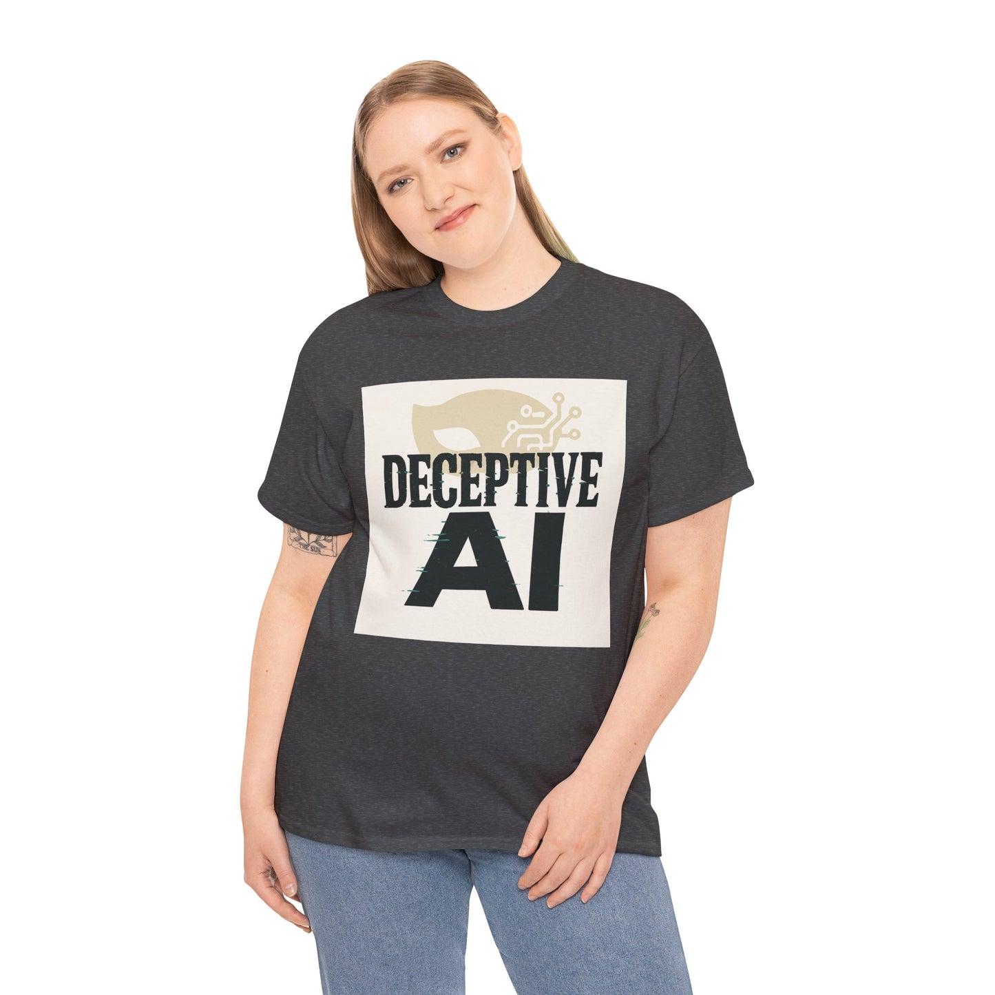 Deceptive AI Unisex Heavy Cotton Ruse Clues Tee - Bold Graphic Tee for Tech Enthusiasts