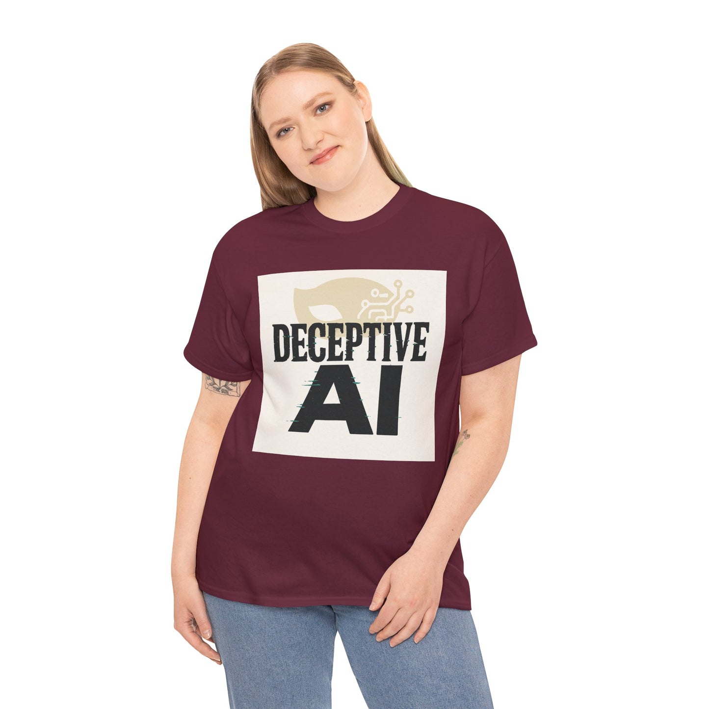 Deceptive AI Unisex Heavy Cotton Ruse Clues Tee - Bold Graphic Tee for Tech Enthusiasts