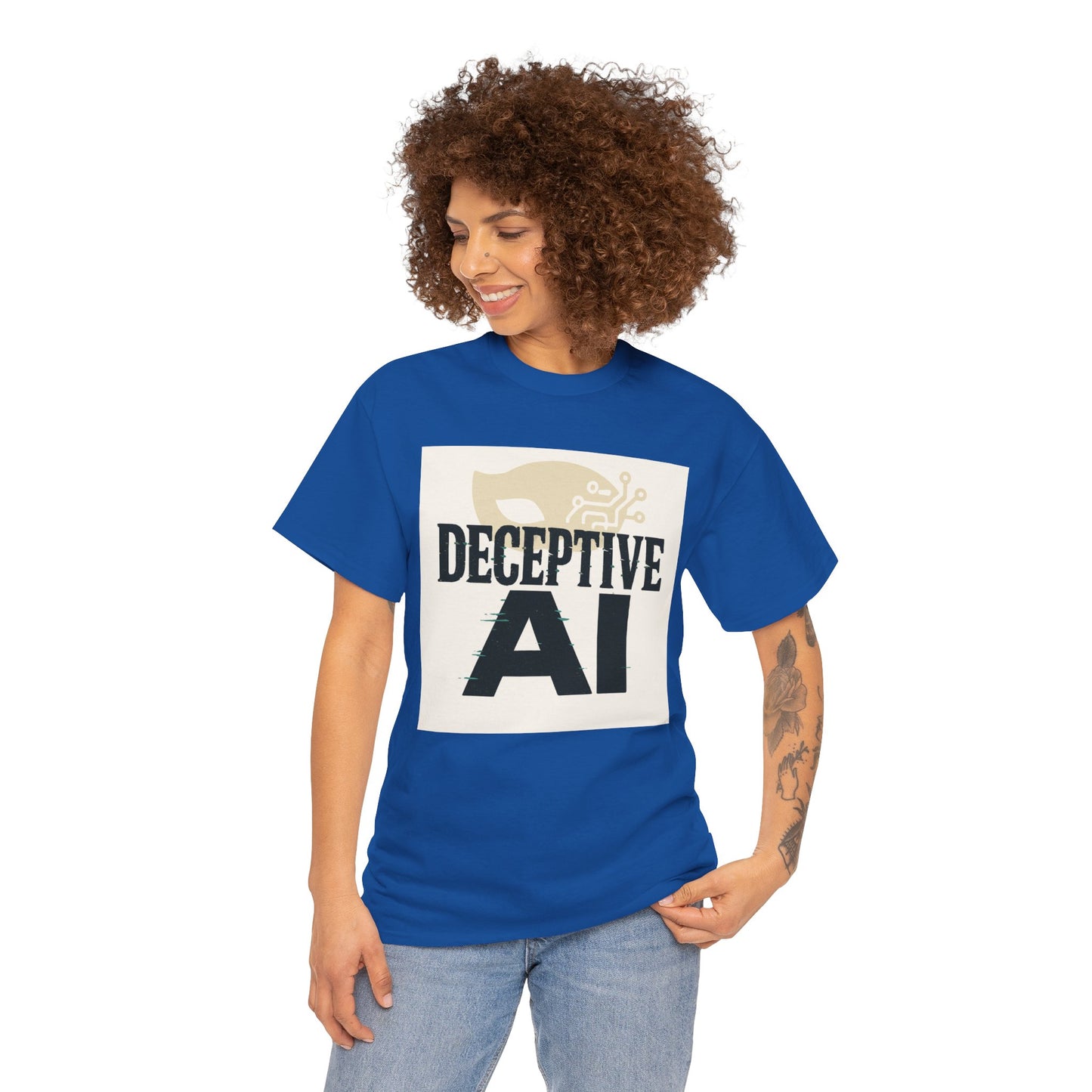 Deceptive AI Unisex Heavy Cotton Ruse Clues Tee - Bold Graphic Tee for Tech Enthusiasts