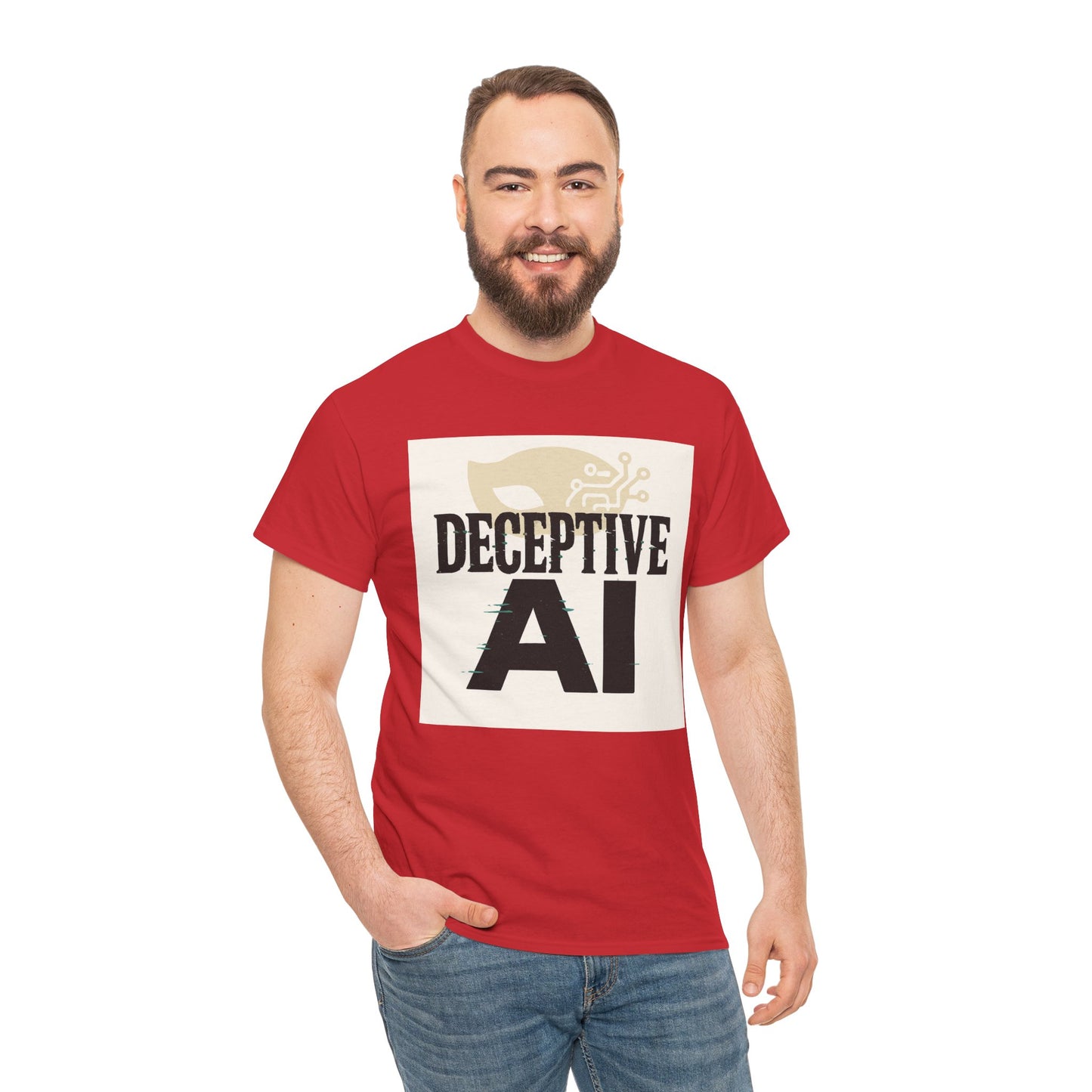Deceptive AI Unisex Heavy Cotton Ruse Clues Tee - Bold Graphic Tee for Tech Enthusiasts