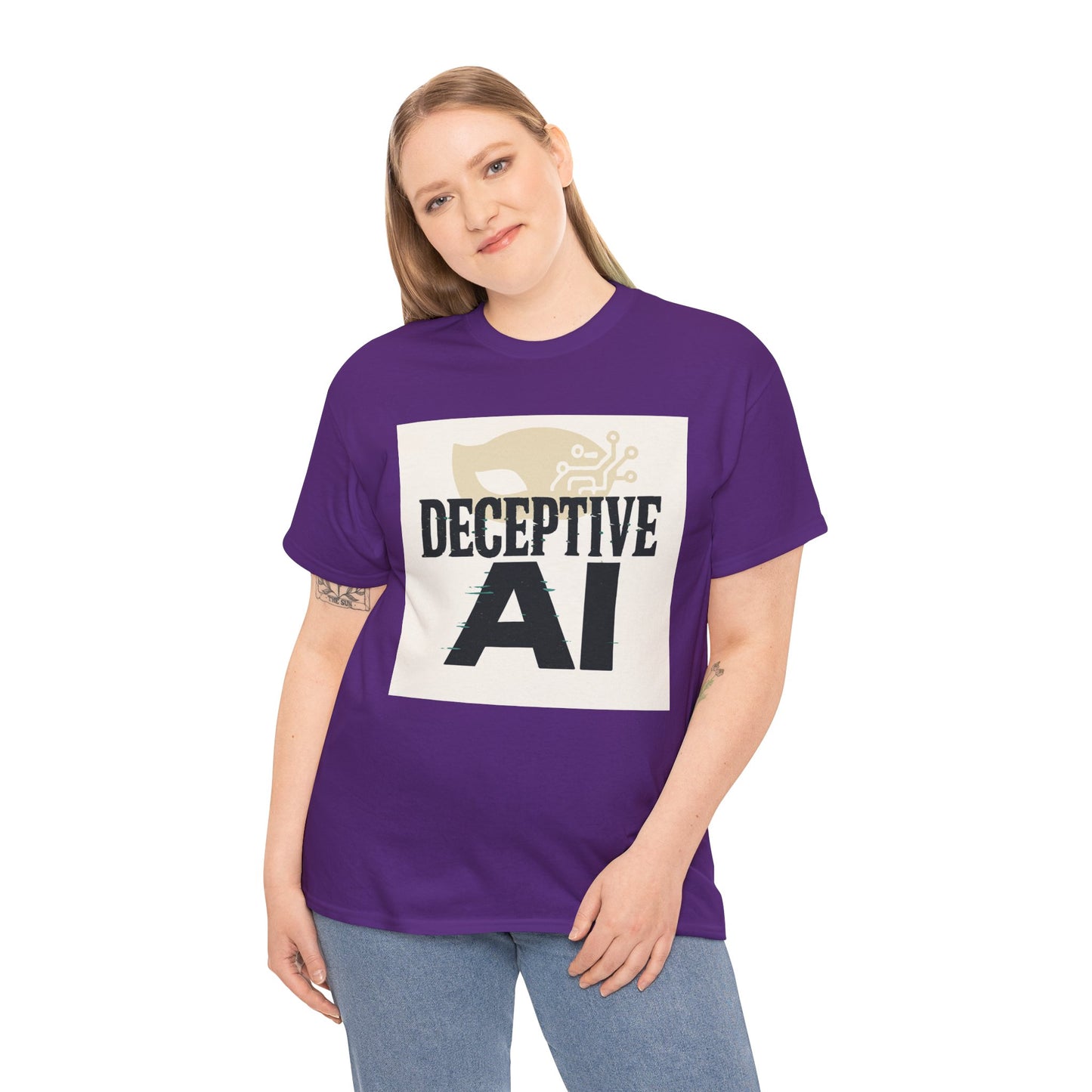 Deceptive AI Unisex Heavy Cotton Ruse Clues Tee - Bold Graphic Tee for Tech Enthusiasts