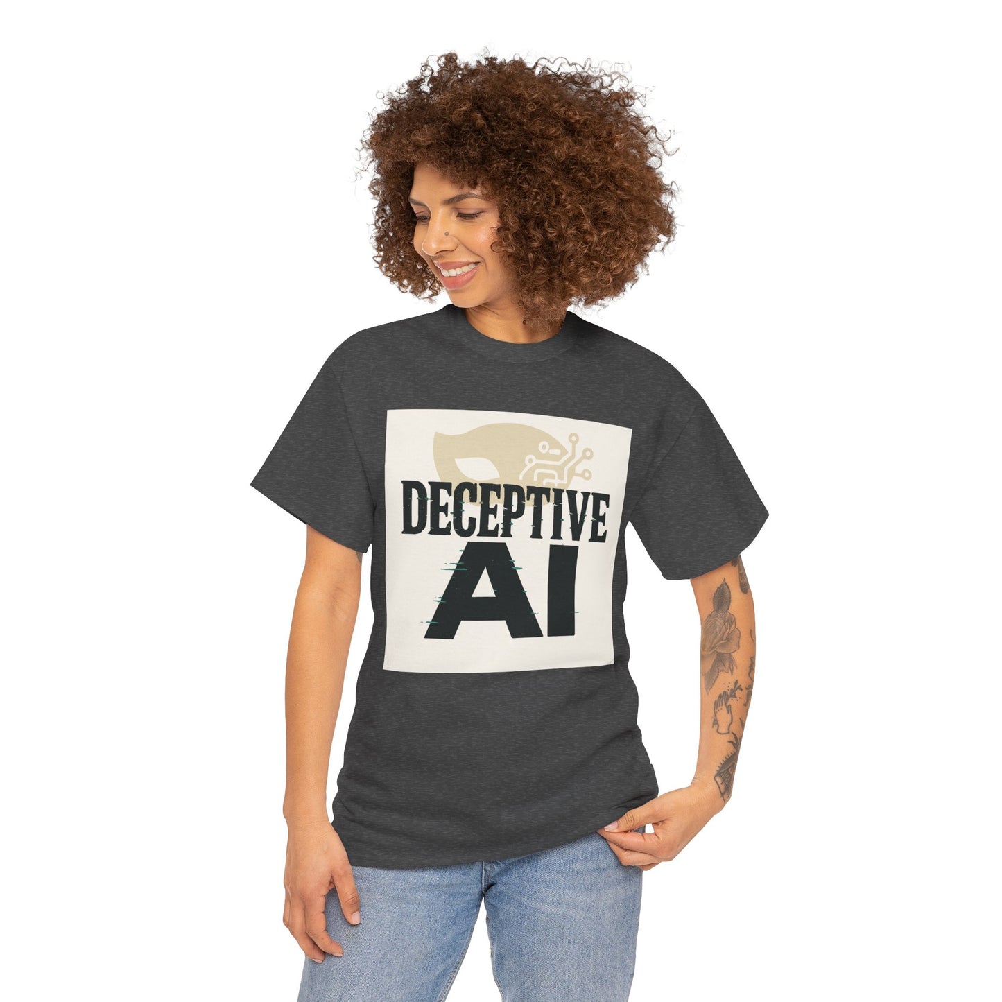 Deceptive AI Unisex Heavy Cotton Ruse Clues Tee - Bold Graphic Tee for Tech Enthusiasts