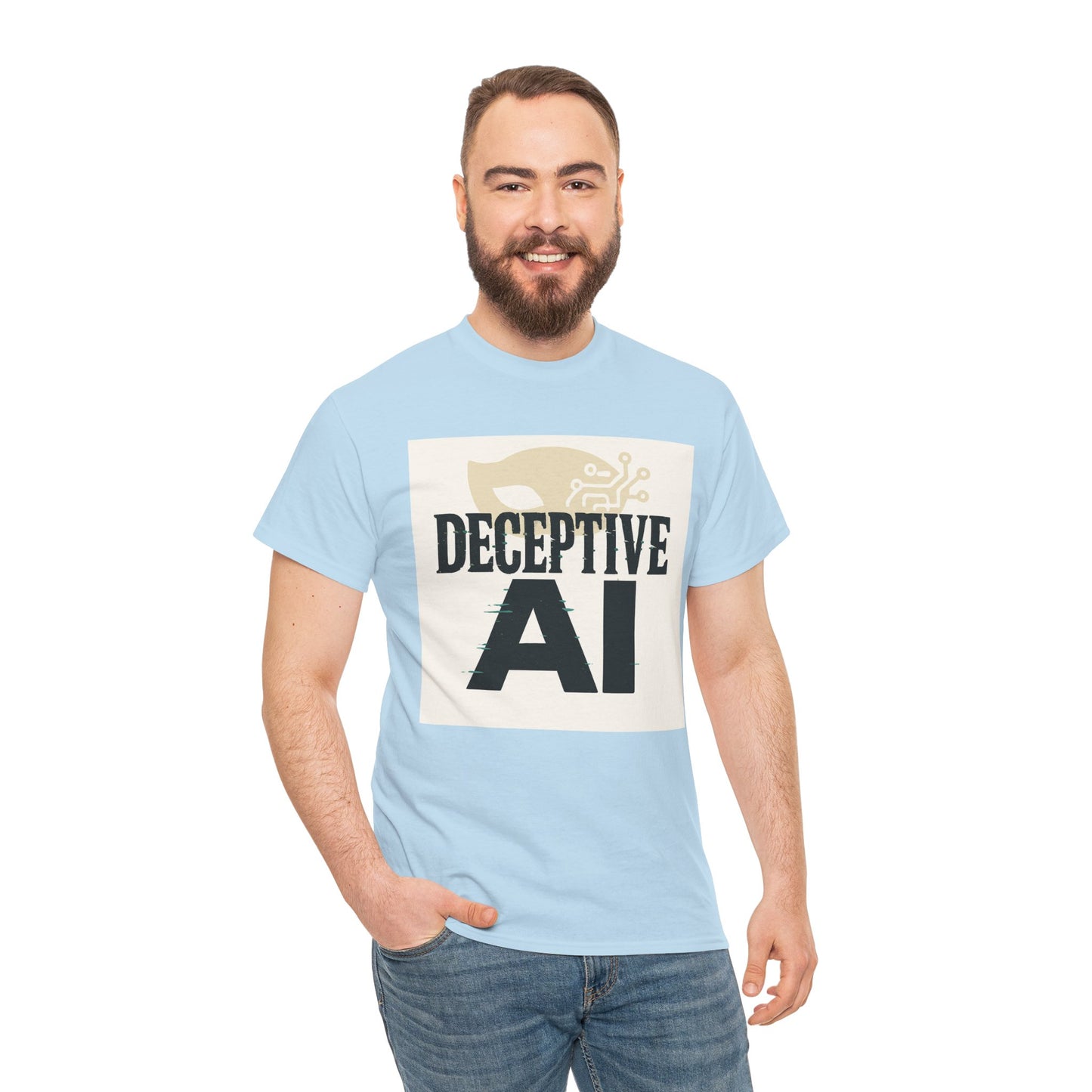 Deceptive AI Unisex Heavy Cotton Ruse Clues Tee - Bold Graphic Tee for Tech Enthusiasts