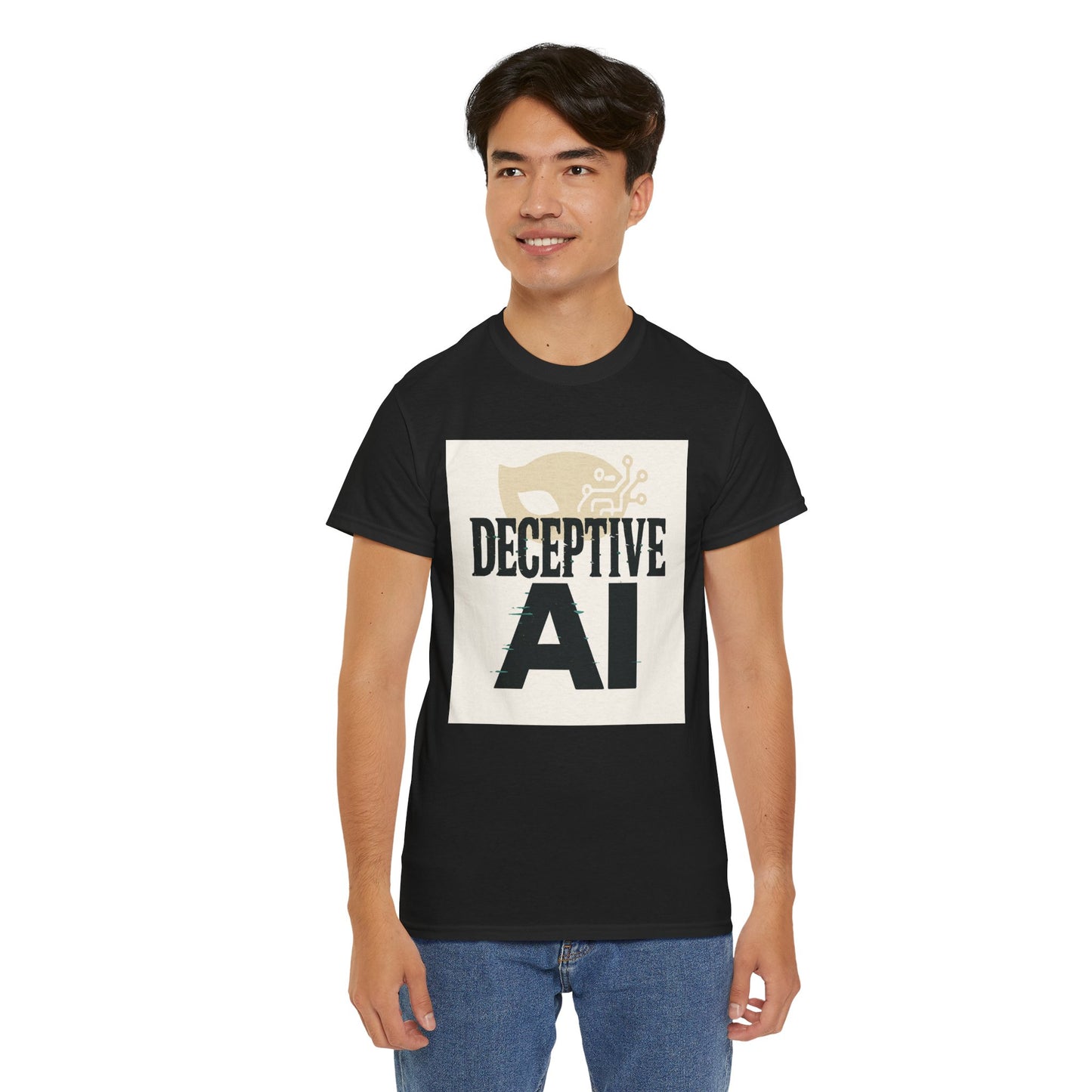 Deceptive AI Unisex Heavy Cotton Ruse Clues Tee - Bold Graphic Tee for Tech Enthusiasts