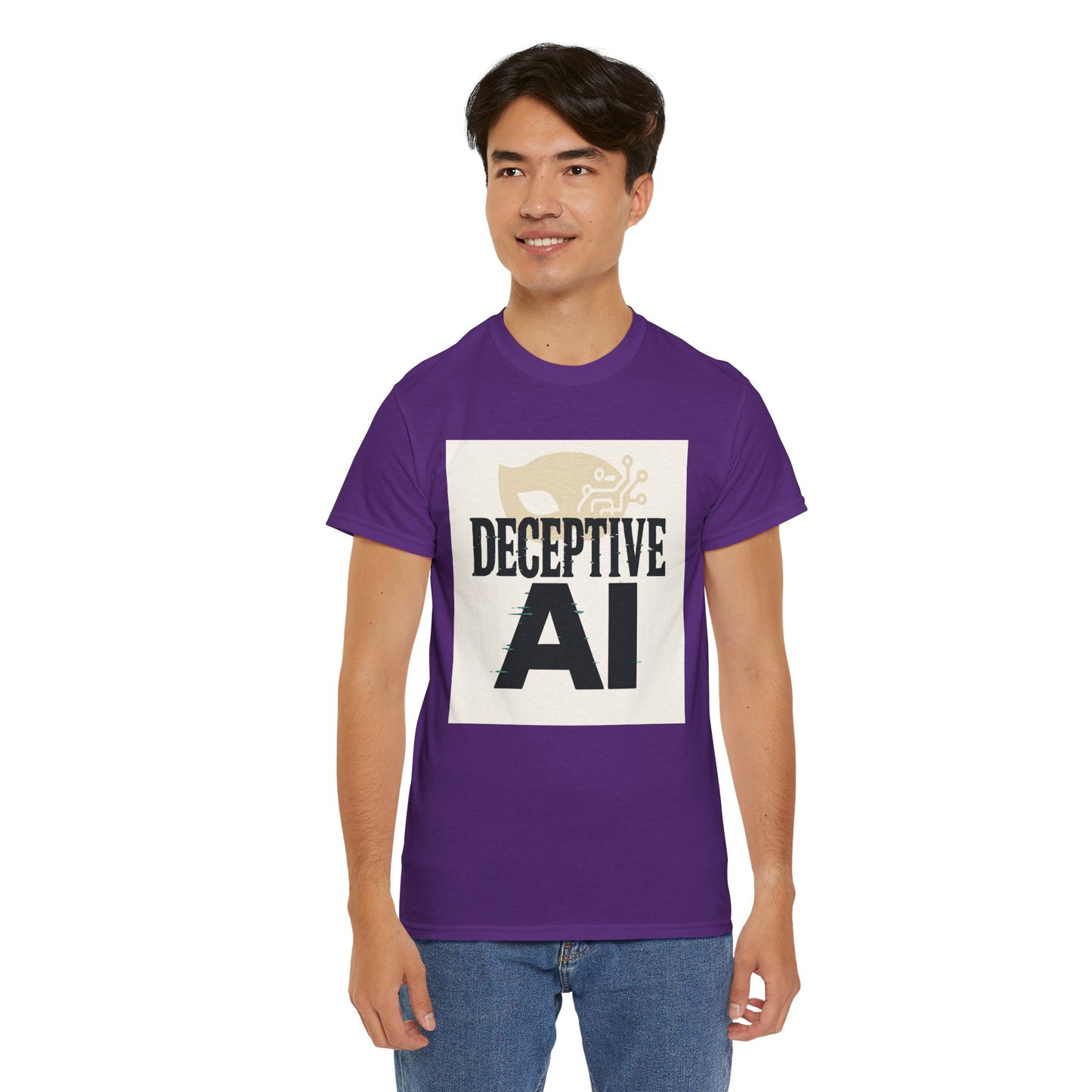Deceptive AI Unisex Heavy Cotton Ruse Clues Tee - Bold Graphic Tee for Tech Enthusiasts