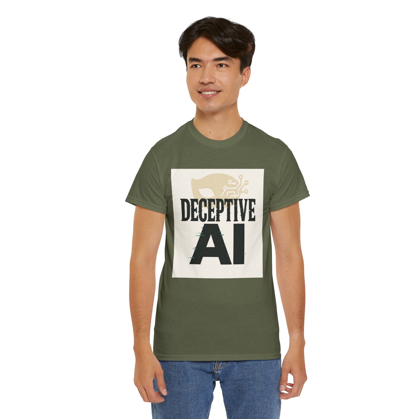 Deceptive AI Unisex Heavy Cotton Ruse Clues Tee - Bold Graphic Tee for Tech Enthusiasts