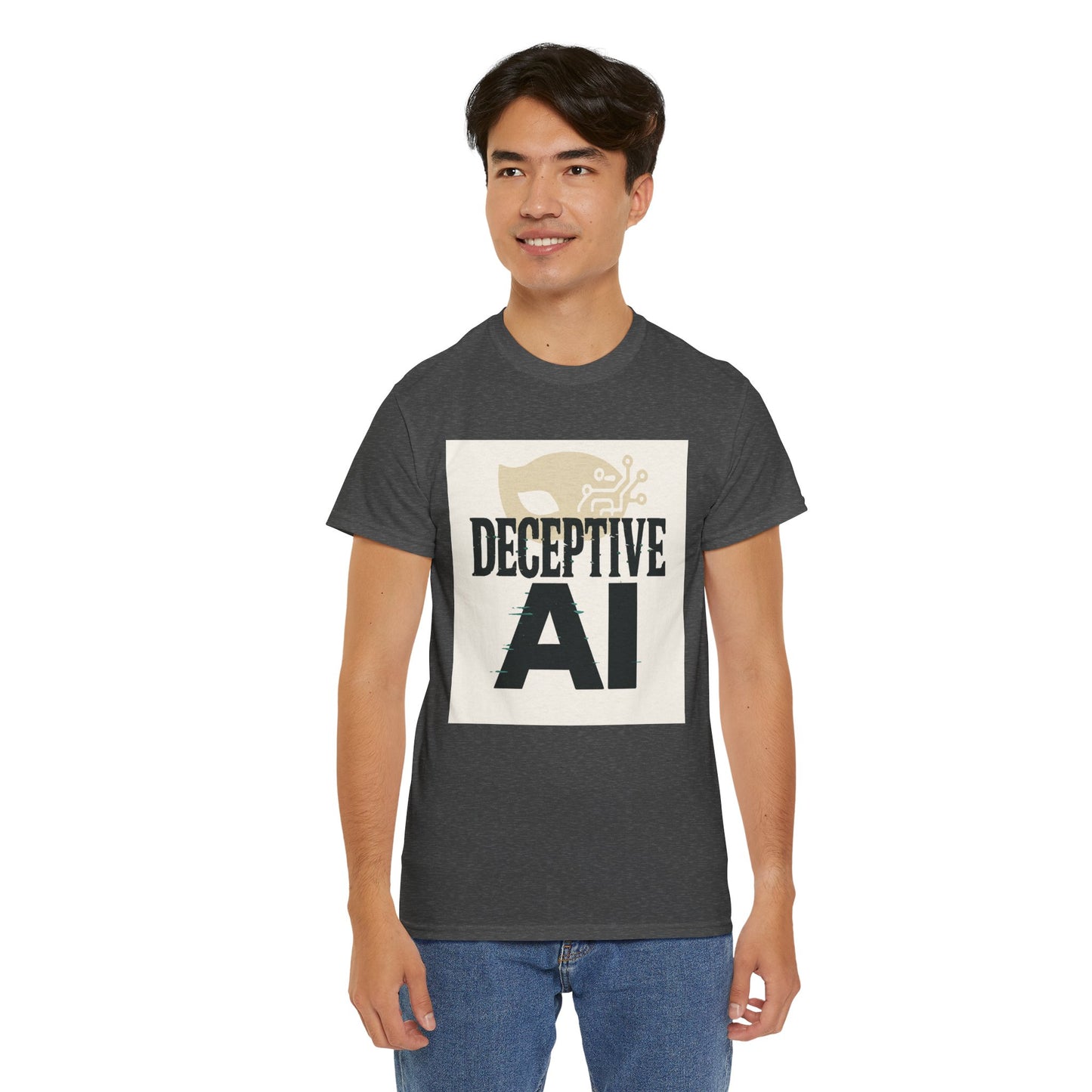 Deceptive AI Unisex Heavy Cotton Ruse Clues Tee - Bold Graphic Tee for Tech Enthusiasts