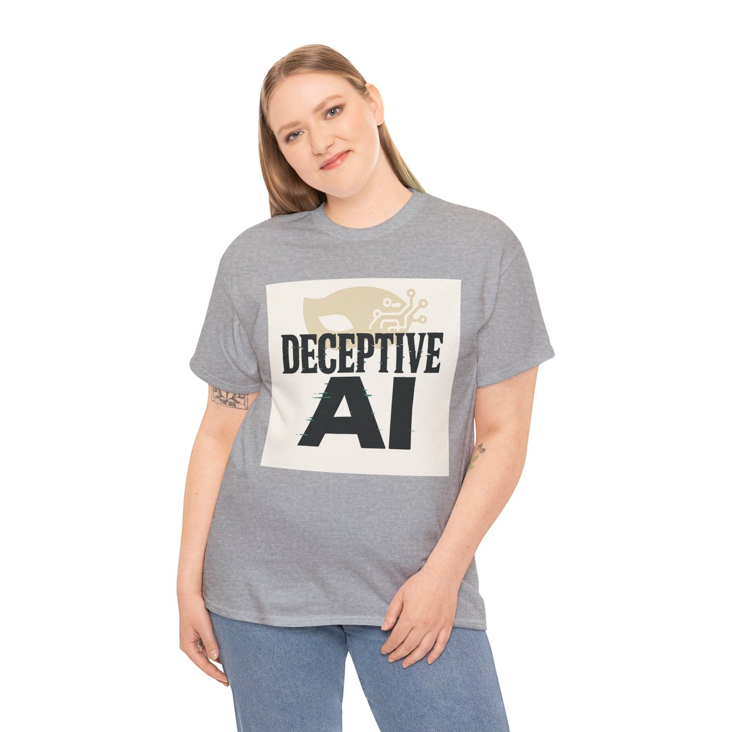 Deceptive AI Unisex Heavy Cotton Ruse Clues Tee - Bold Graphic Tee for Tech Enthusiasts