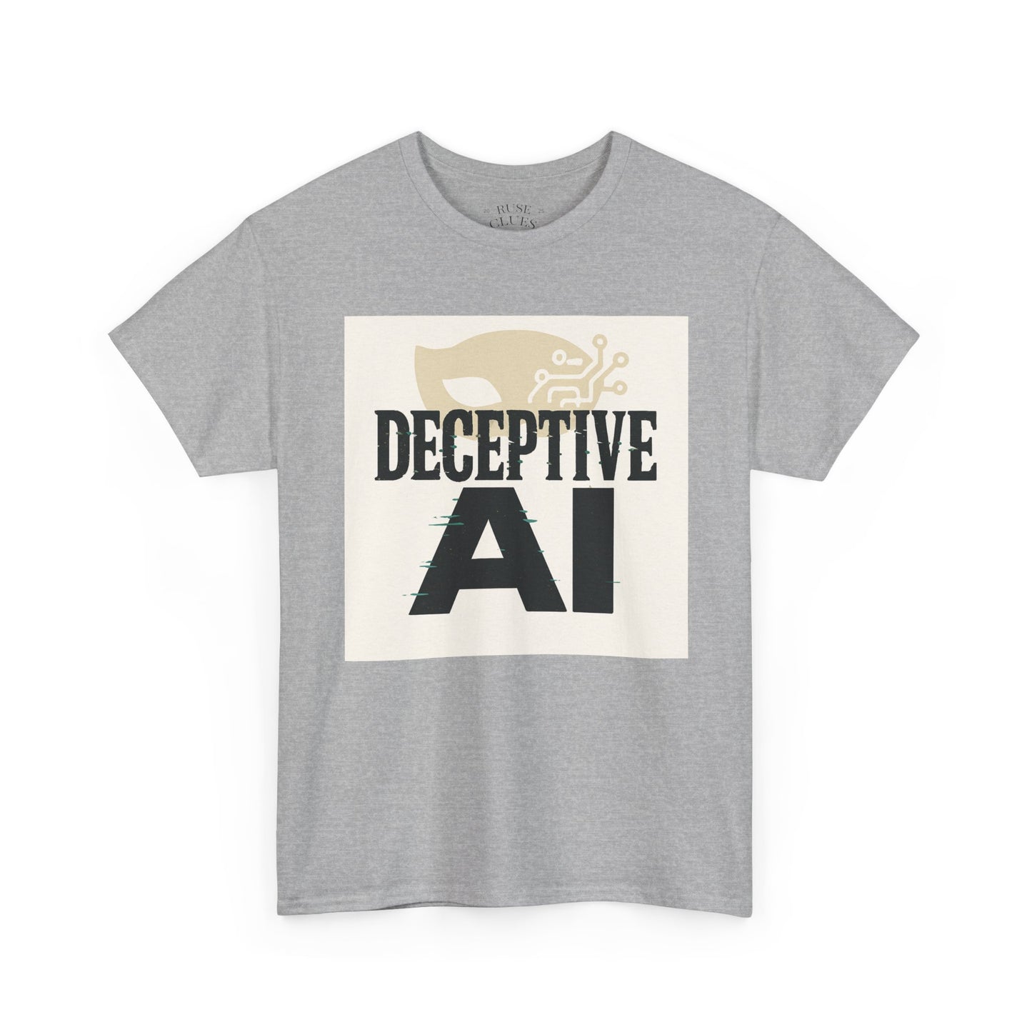 Deceptive AI Unisex Heavy Cotton Ruse Clues Tee - Bold Graphic Tee for Tech Enthusiasts