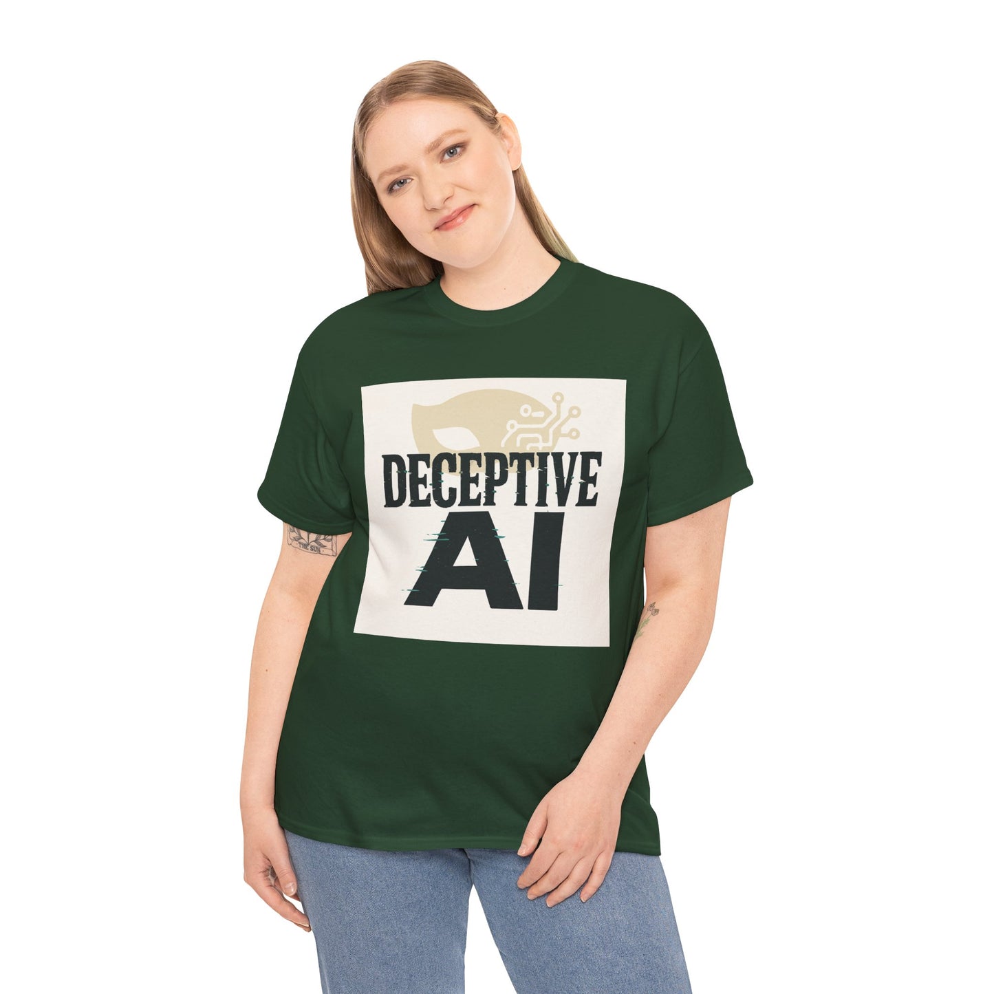 Deceptive AI Unisex Heavy Cotton Ruse Clues Tee - Bold Graphic Tee for Tech Enthusiasts