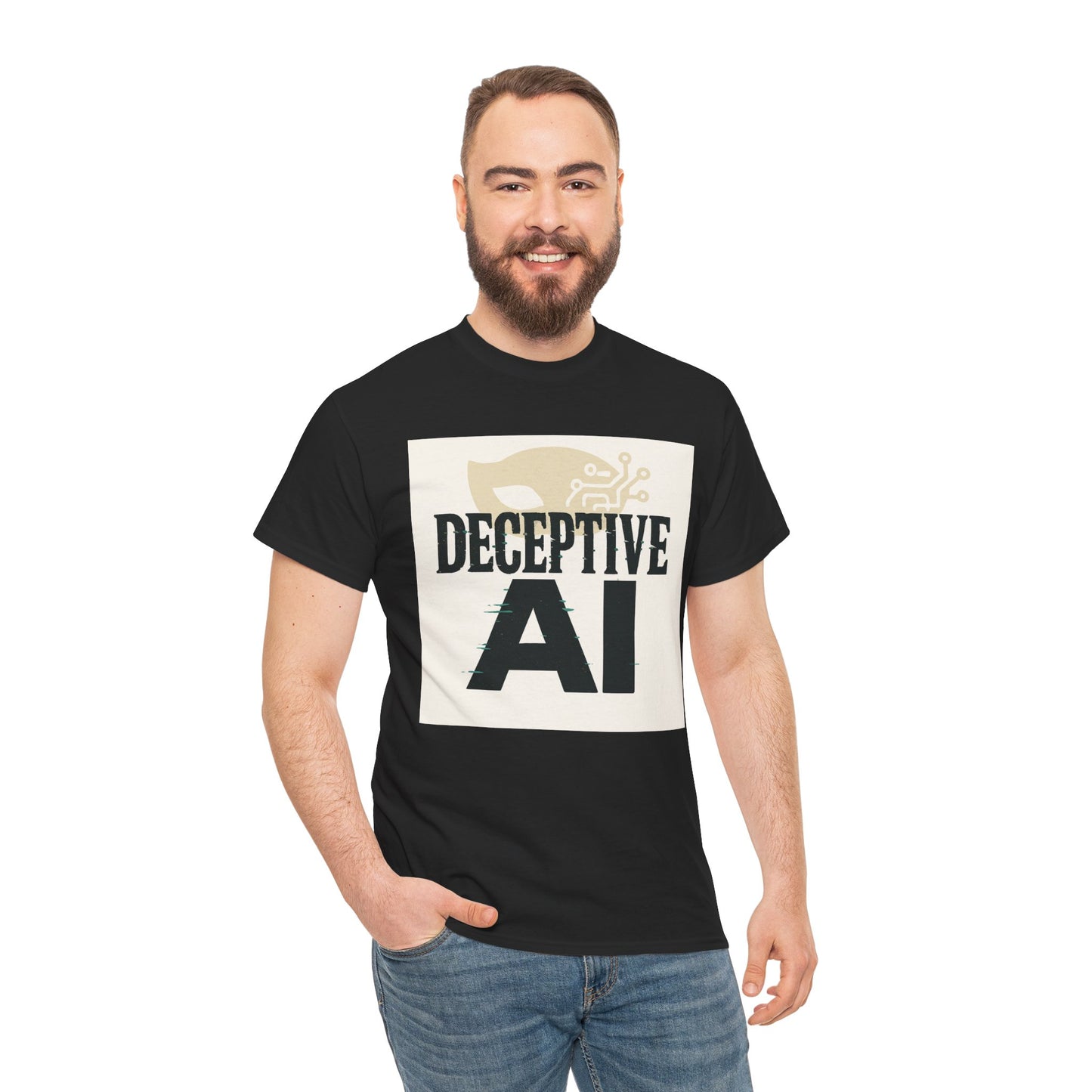 Deceptive AI Unisex Heavy Cotton Ruse Clues Tee - Bold Graphic Tee for Tech Enthusiasts