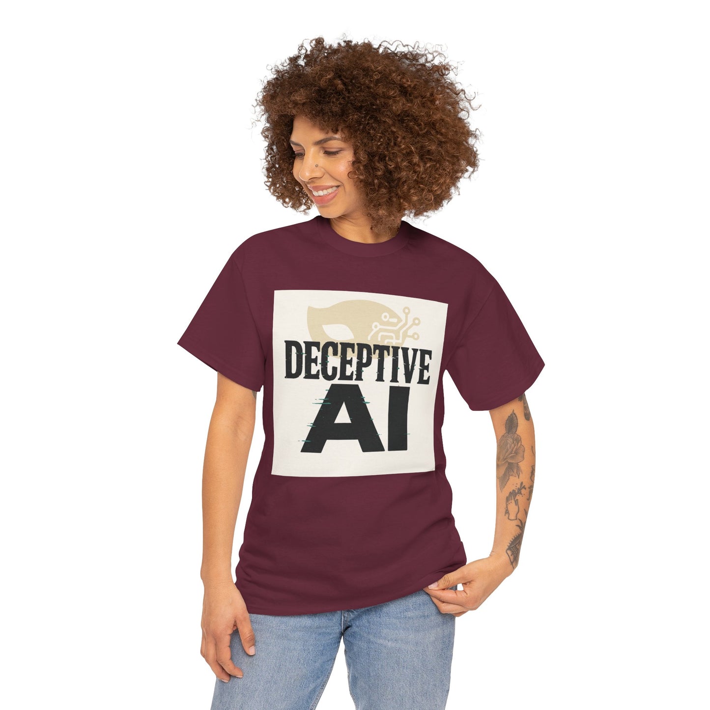 Deceptive AI Unisex Heavy Cotton Ruse Clues Tee - Bold Graphic Tee for Tech Enthusiasts