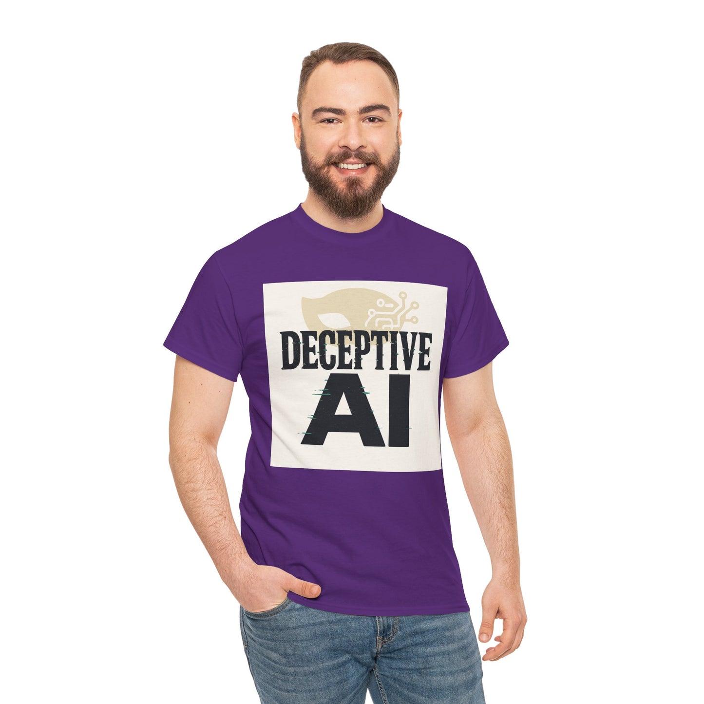 Deceptive AI Unisex Heavy Cotton Ruse Clues Tee - Bold Graphic Tee for Tech Enthusiasts