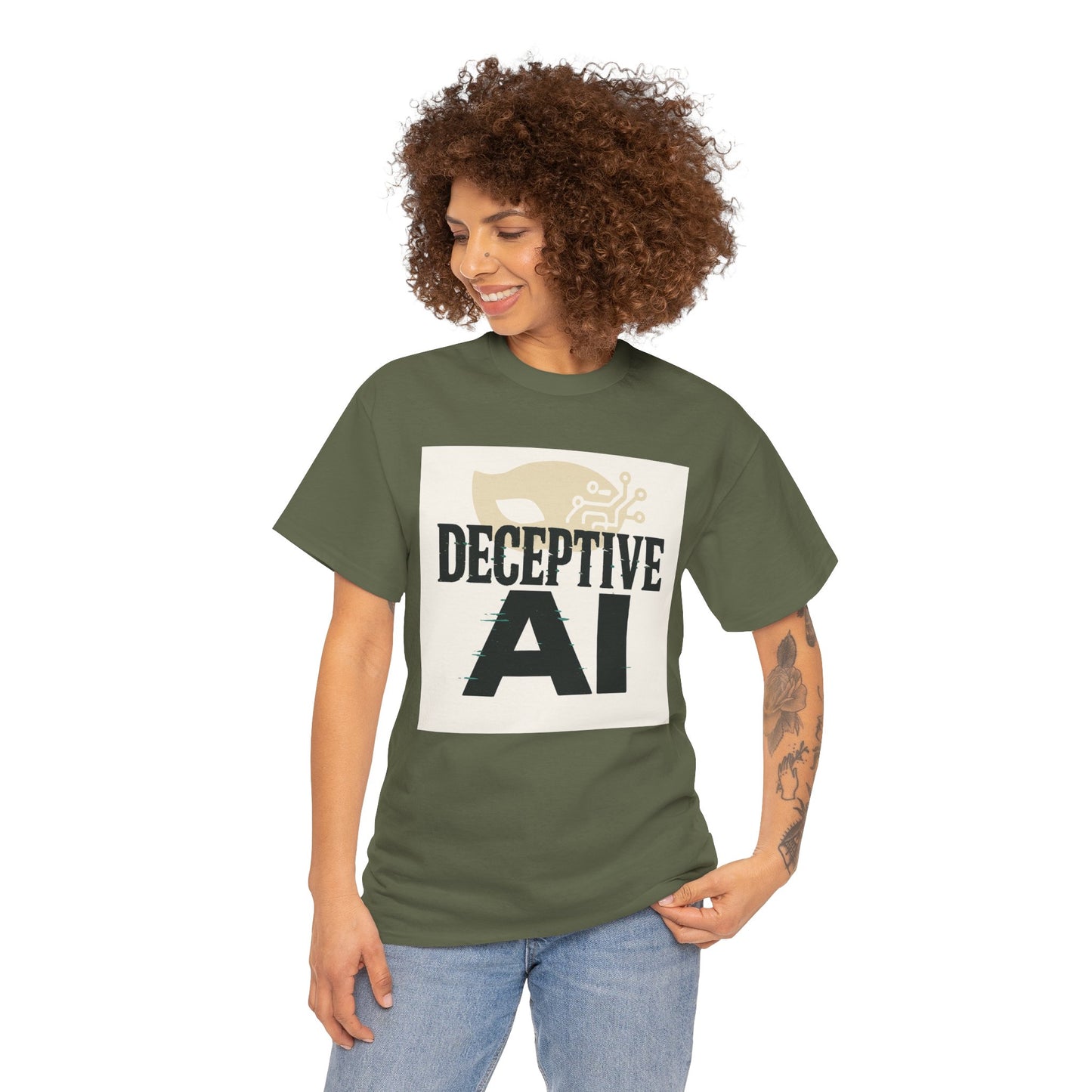 Deceptive AI Unisex Heavy Cotton Ruse Clues Tee - Bold Graphic Tee for Tech Enthusiasts