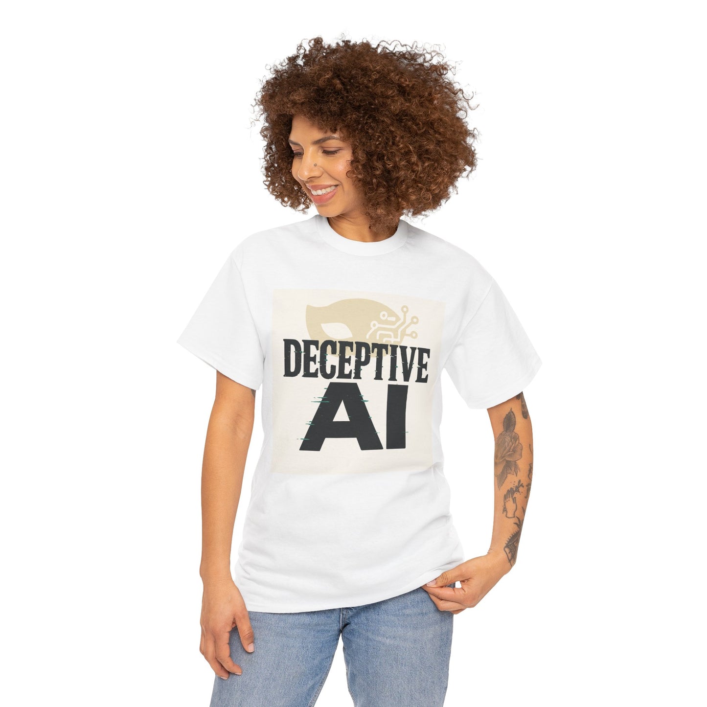 Deceptive AI Unisex Heavy Cotton Ruse Clues Tee - Bold Graphic Tee for Tech Enthusiasts