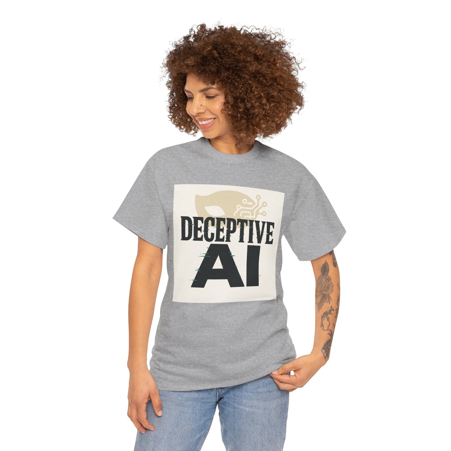 Deceptive AI Unisex Heavy Cotton Ruse Clues Tee - Bold Graphic Tee for Tech Enthusiasts