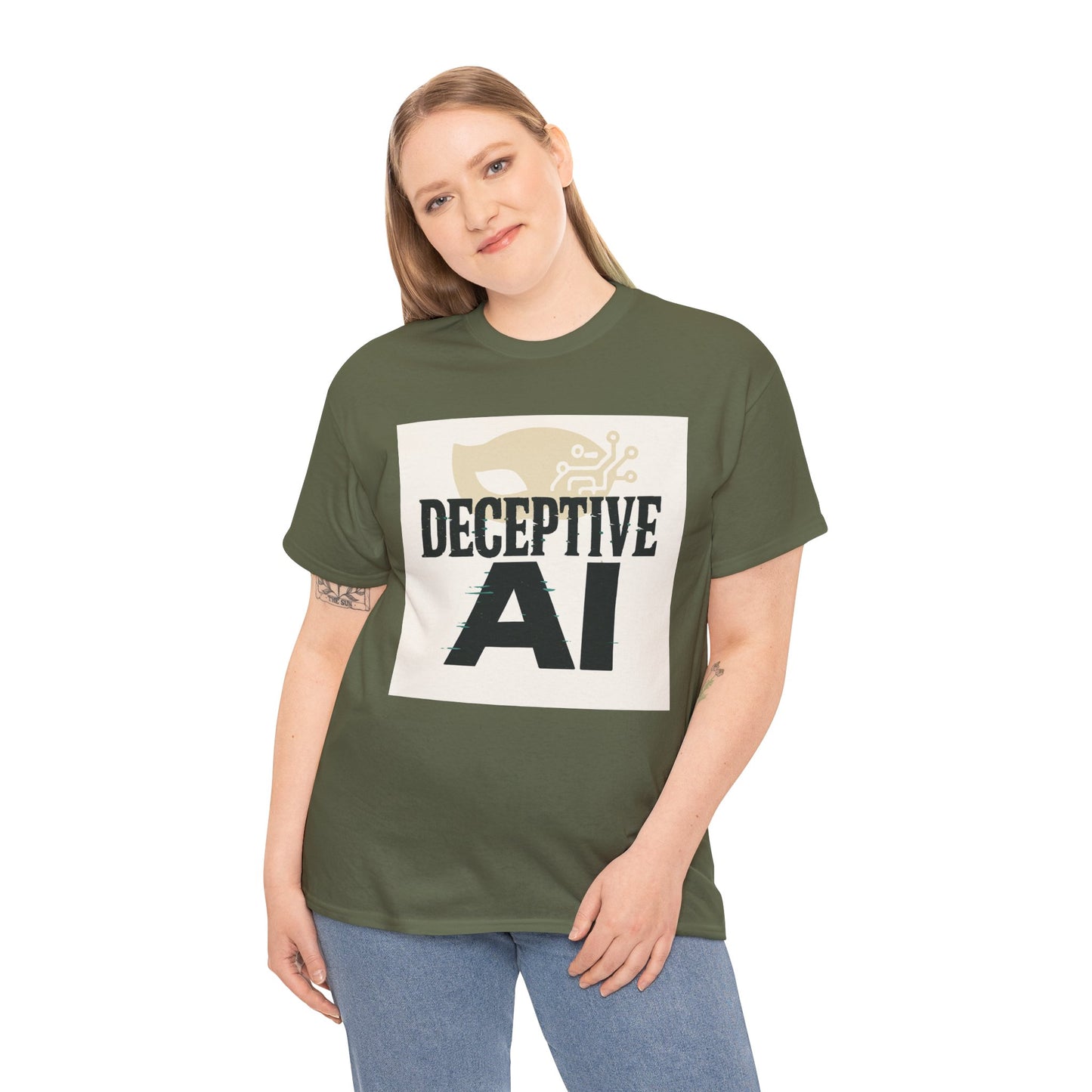 Deceptive AI Unisex Heavy Cotton Ruse Clues Tee - Bold Graphic Tee for Tech Enthusiasts
