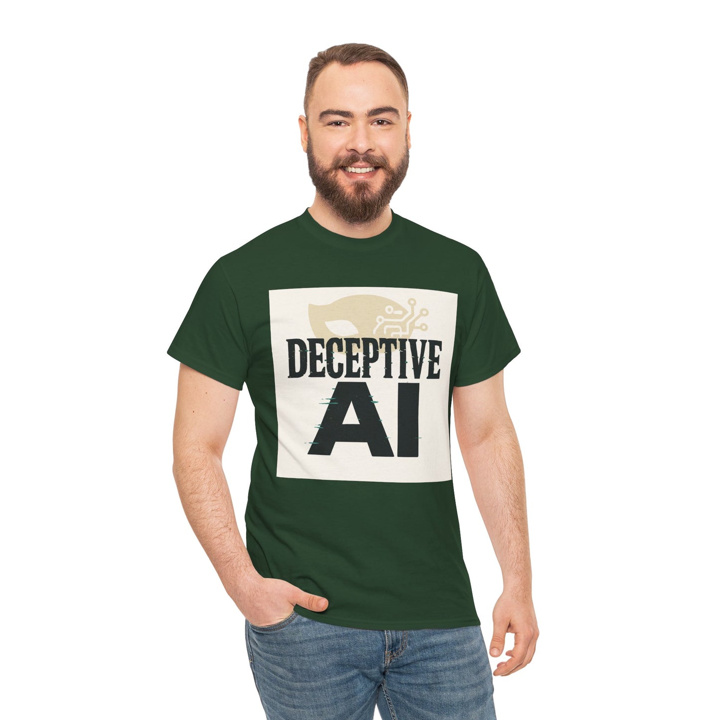 Deceptive AI Unisex Heavy Cotton Ruse Clues Tee - Bold Graphic Tee for Tech Enthusiasts