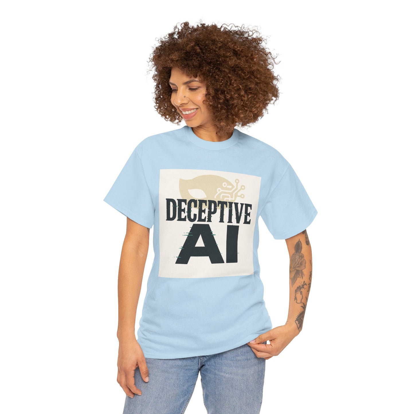 Deceptive AI Unisex Heavy Cotton Ruse Clues Tee - Bold Graphic Tee for Tech Enthusiasts