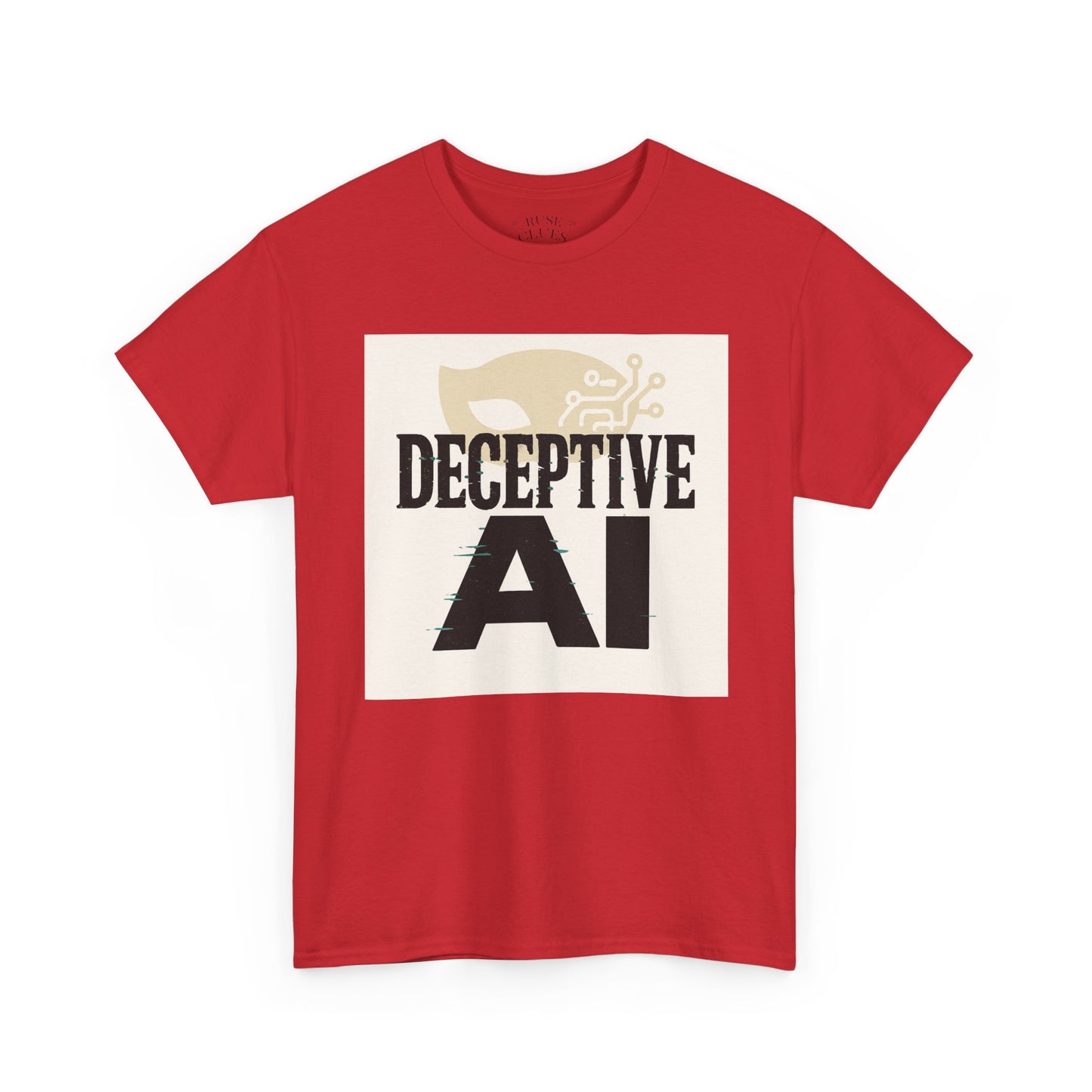 Deceptive AI Unisex Heavy Cotton Ruse Clues Tee - Bold Graphic Tee for Tech Enthusiasts