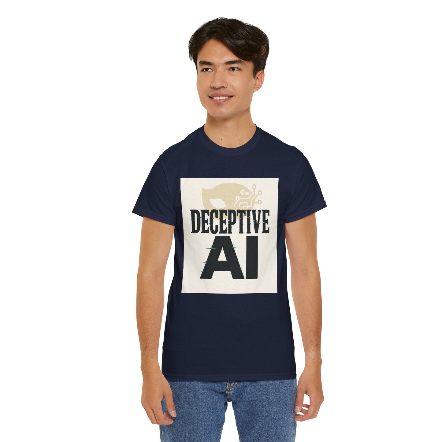 Deceptive AI Unisex Heavy Cotton Ruse Clues Tee - Bold Graphic Tee for Tech Enthusiasts