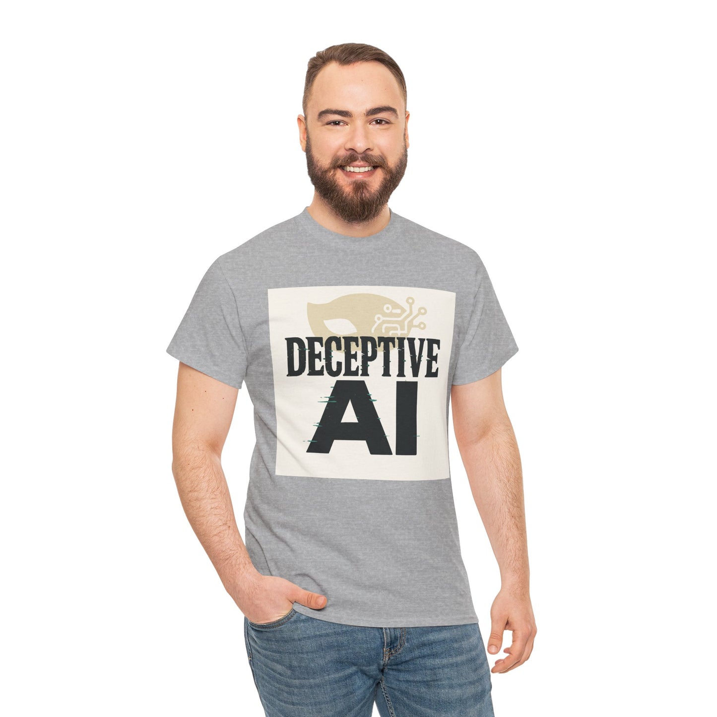 Deceptive AI Unisex Heavy Cotton Ruse Clues Tee - Bold Graphic Tee for Tech Enthusiasts