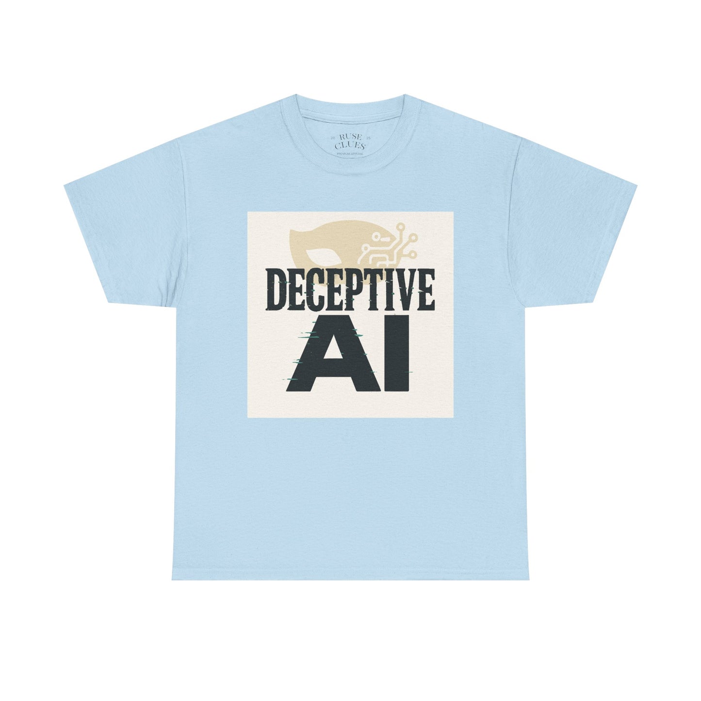Deceptive AI Unisex Heavy Cotton Ruse Clues Tee - Bold Graphic Tee for Tech Enthusiasts