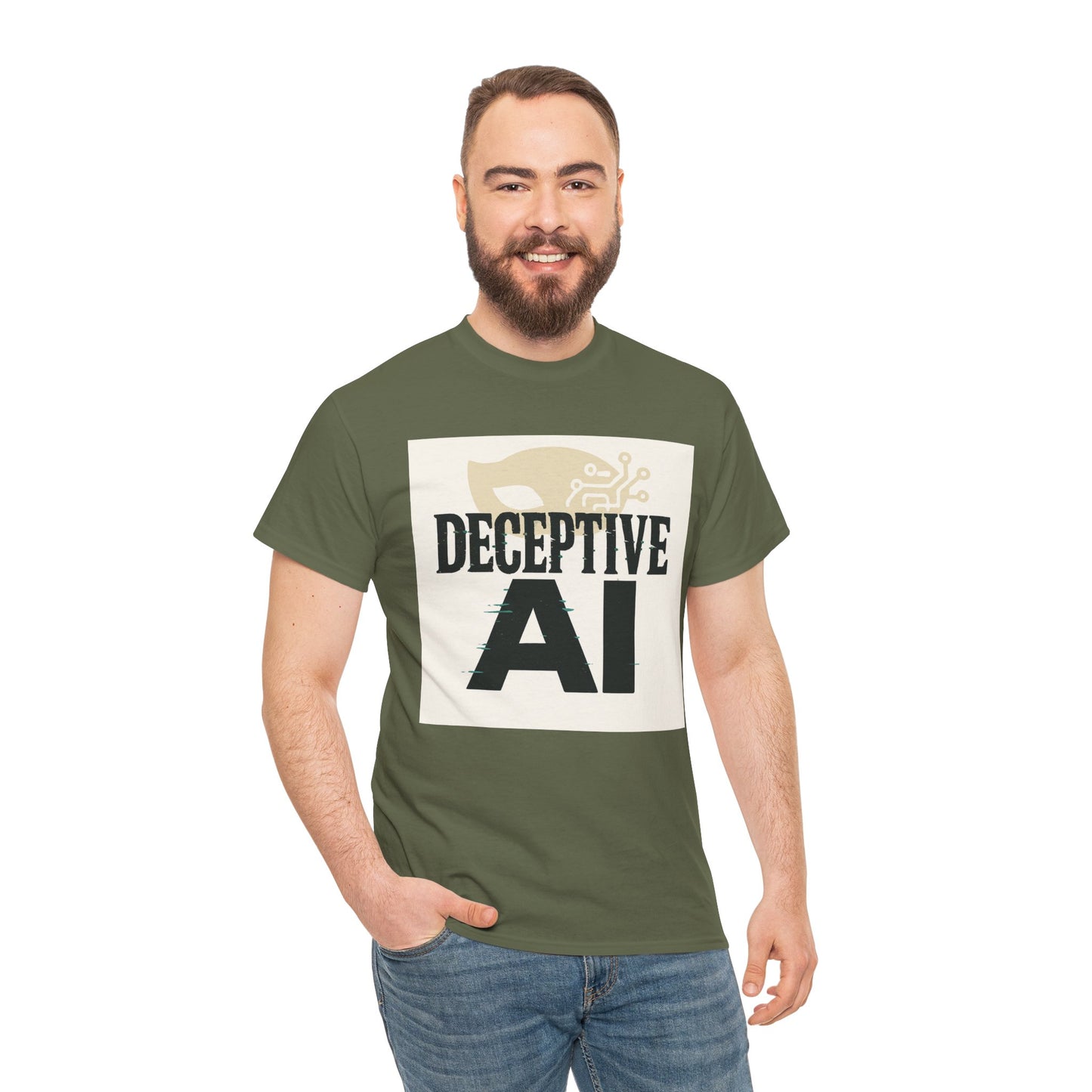 Deceptive AI Unisex Heavy Cotton Ruse Clues Tee - Bold Graphic Tee for Tech Enthusiasts