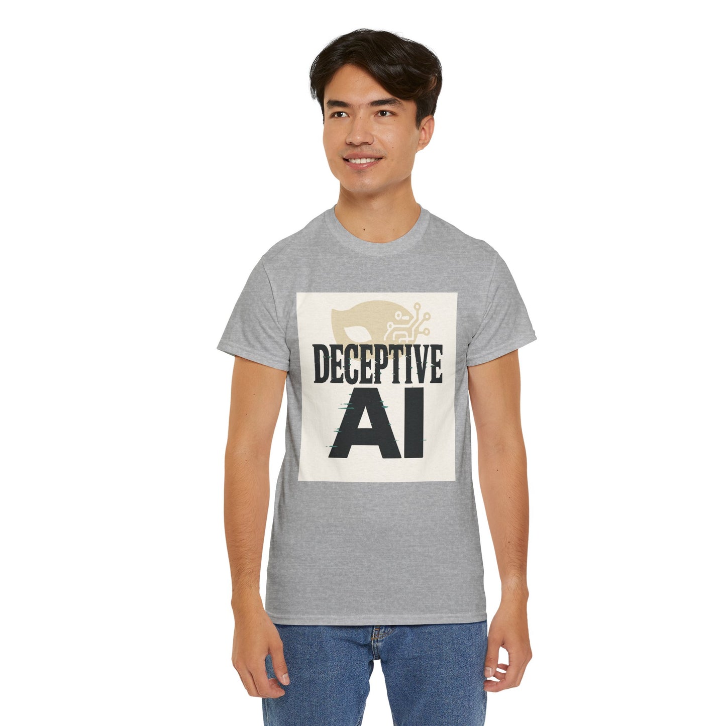 Deceptive AI Unisex Heavy Cotton Ruse Clues Tee - Bold Graphic Tee for Tech Enthusiasts
