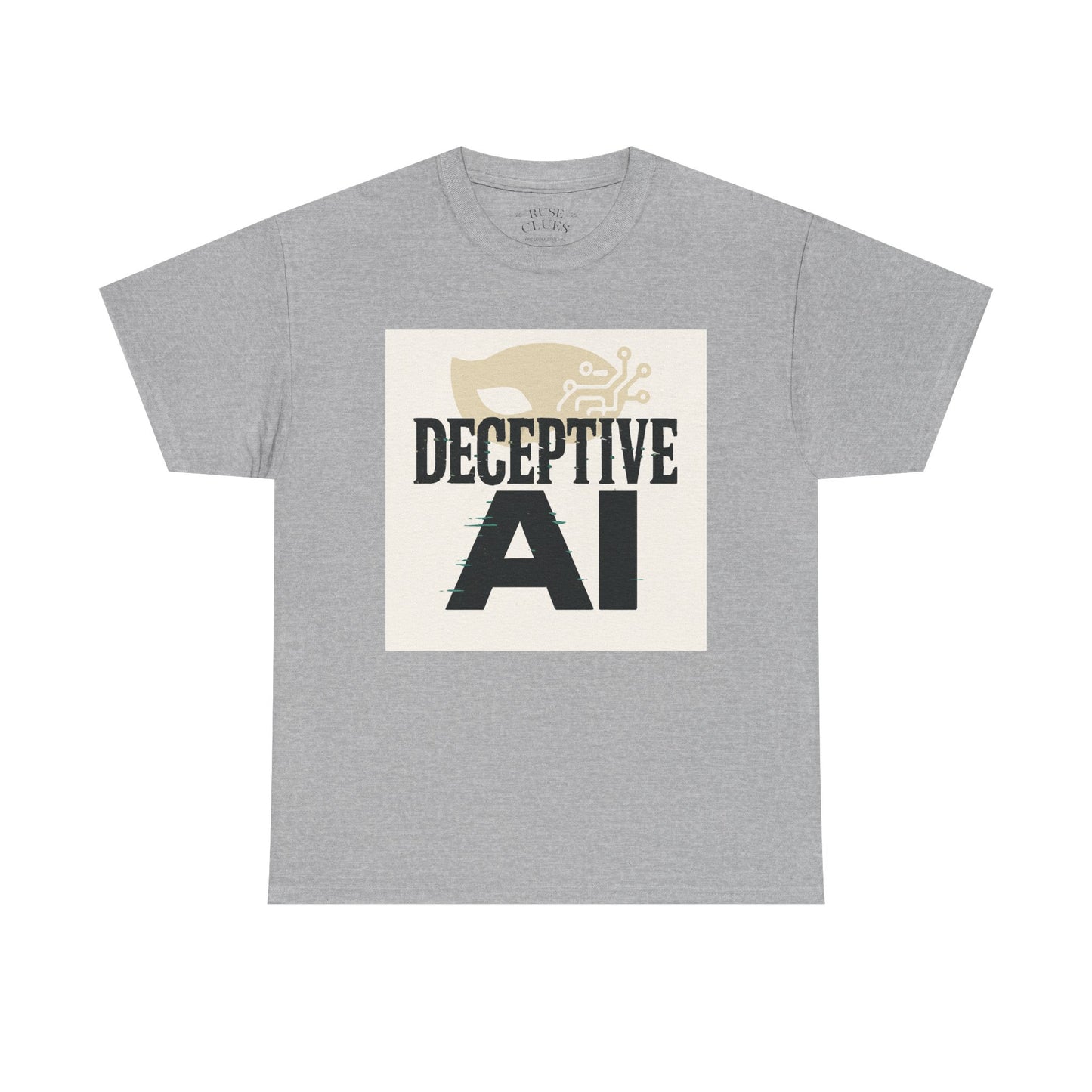 Deceptive AI Unisex Heavy Cotton Ruse Clues Tee - Bold Graphic Tee for Tech Enthusiasts