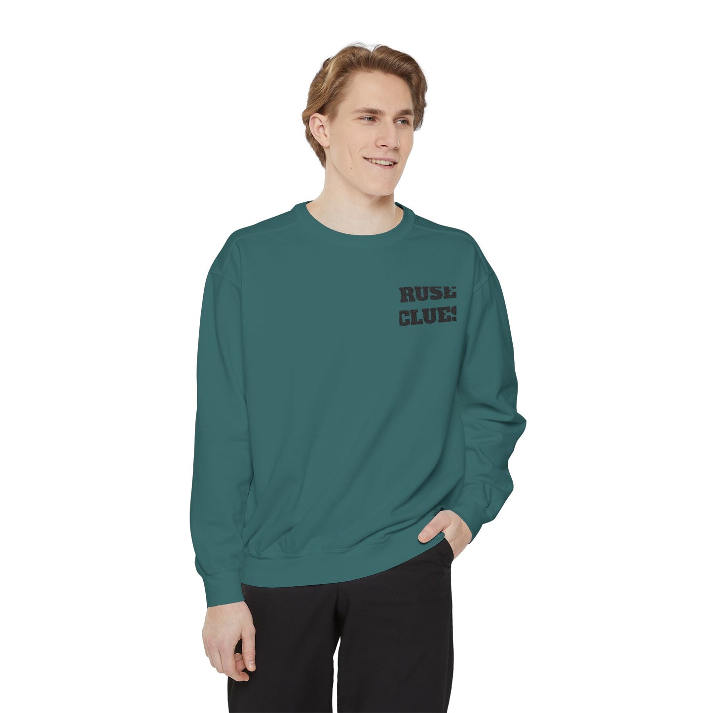 Unisex Garment-Dyed Ruse Clues Sweatshirt - Cozy, Trendy, Perfect for Everyday Wear, Gift for Friends and Family, Great for Fall and Winter