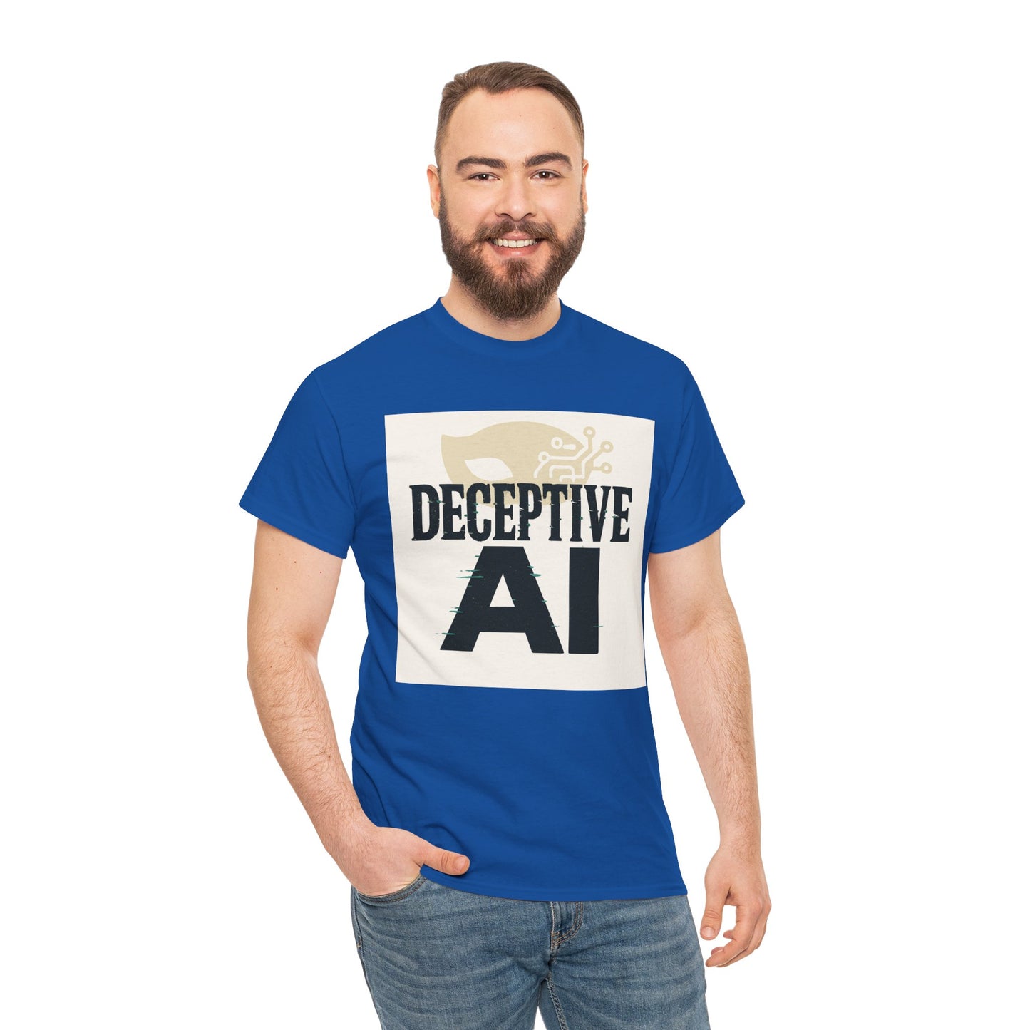 Deceptive AI Unisex Heavy Cotton Ruse Clues Tee - Bold Graphic Tee for Tech Enthusiasts